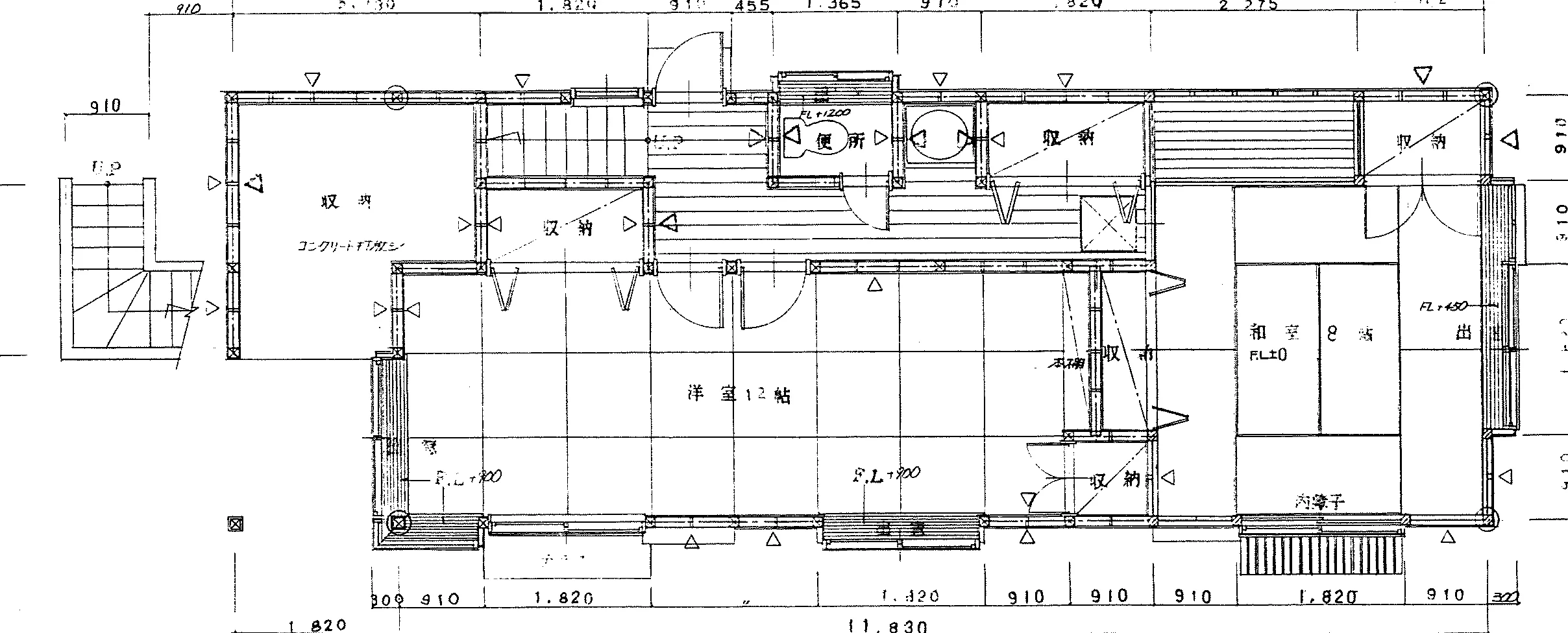 35.7坪 3LDK（洋室12帖、和室8帖、和室6帖、LDK17.5帖） (西玄関) 1F 平面図原本