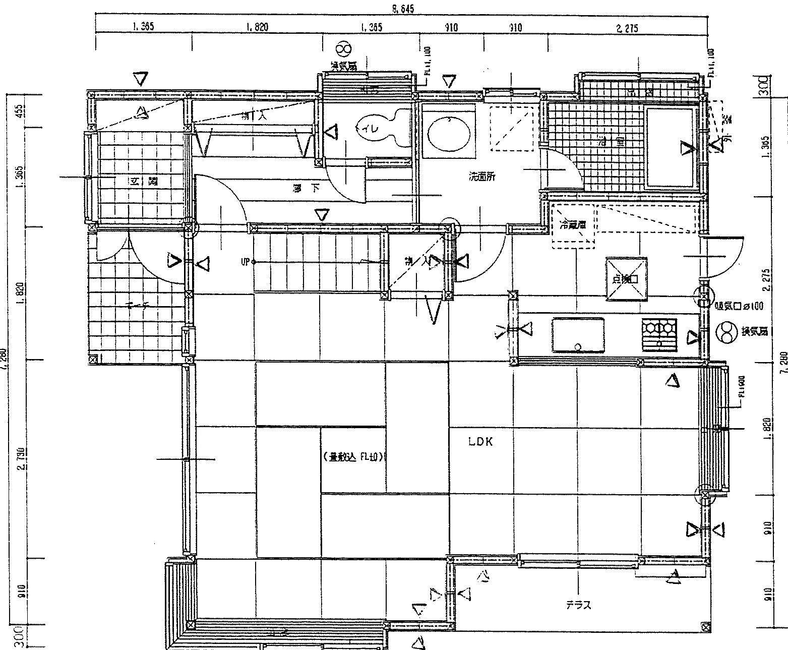 23.79坪 2LDK + タタミコーナー4.5帖 (東玄関) 1F 平面図原本