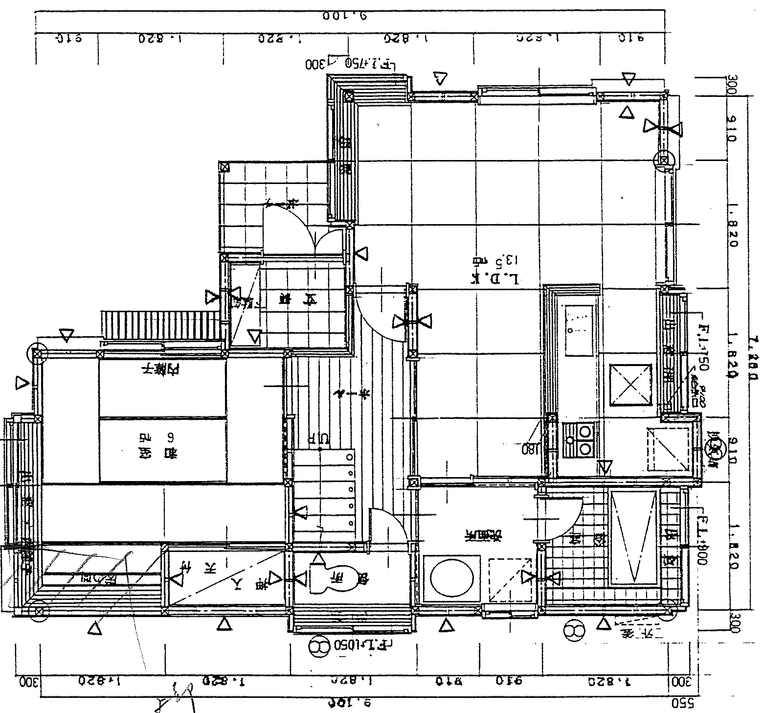 28.45坪 3LDK + 和室6帖 (南玄関) 1F 平面図原本