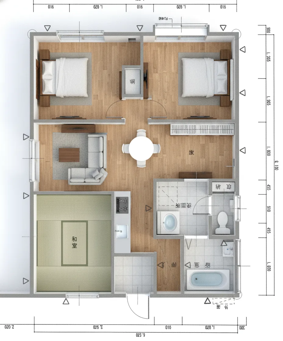 31.05坪 3LDK + 小屋裏収納 (南玄関) 2F 3Dパース鳥瞰