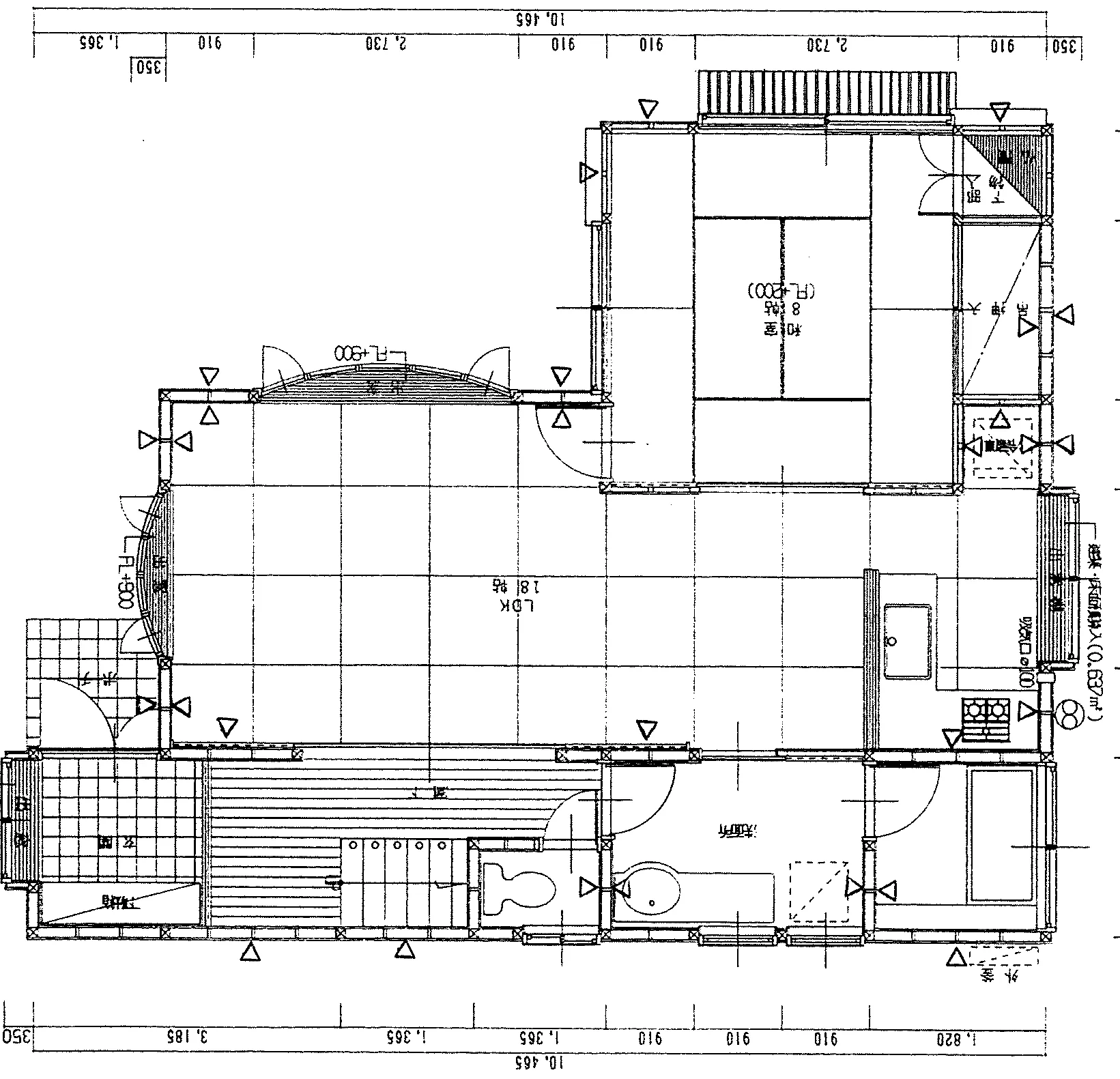 36.26坪 4LDK（和室8帖、洋室9帖、洋室6帖、洋室6帖） (南玄関) 1F 平面図原本