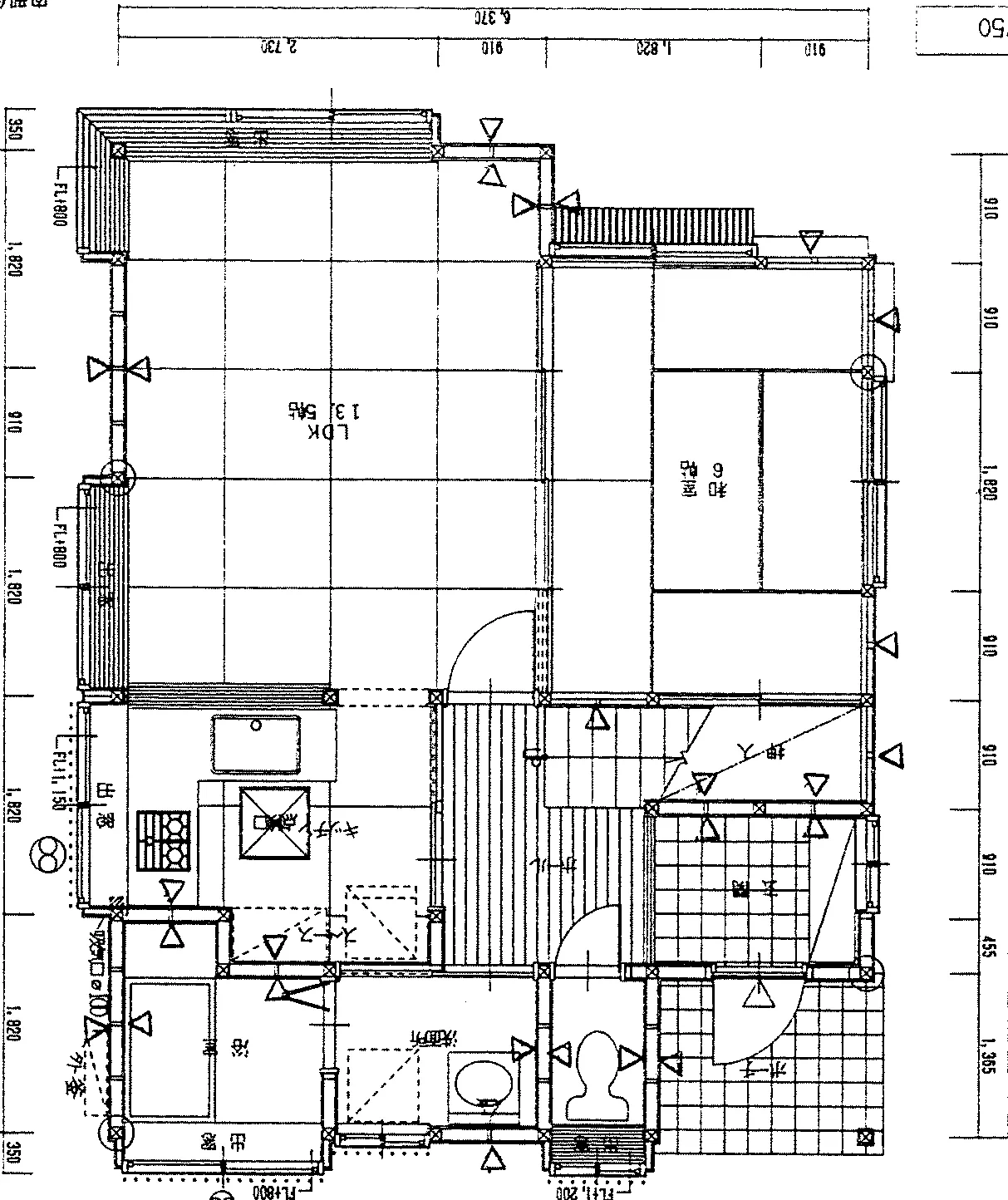 26.05坪 3LDK（和室6帖、洋室10帖、洋室5帖） (北玄関) 1F 平面図原本