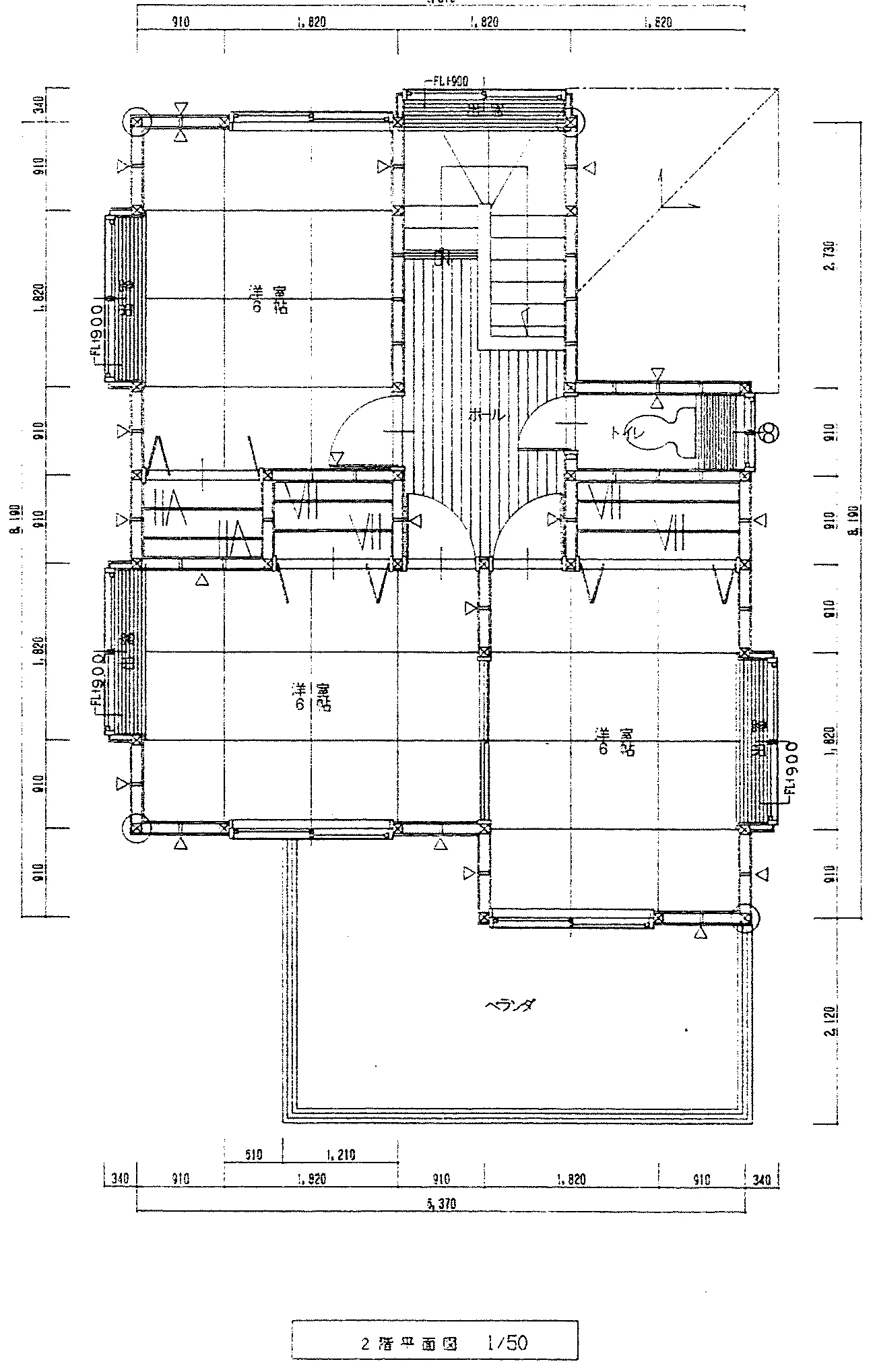 30.3坪 4LDK（和室6帖 + 洋室3室） (南玄関) 2F 平面図原本