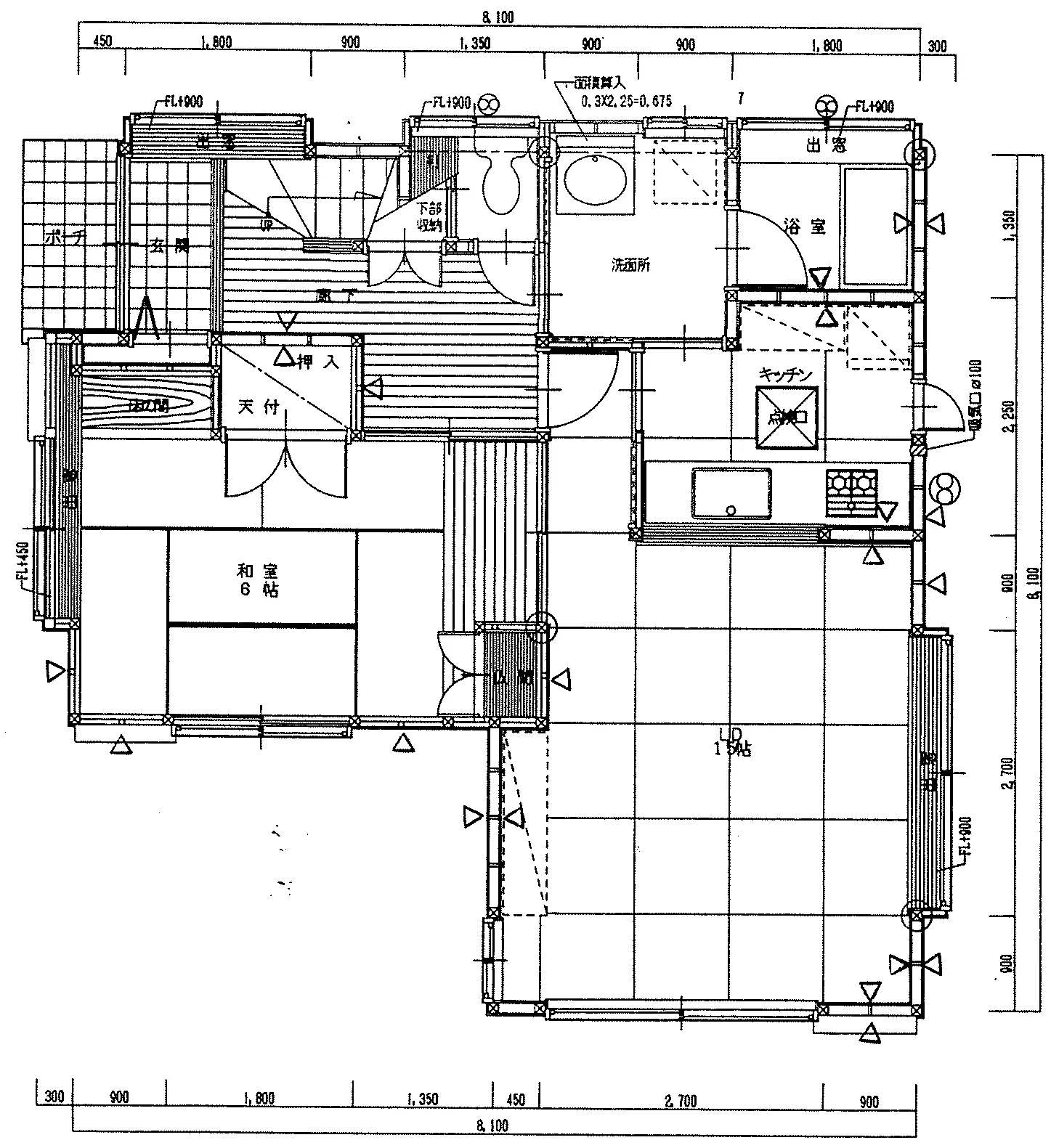 29.19坪 4LDK (東玄関) 1F 平面図原本