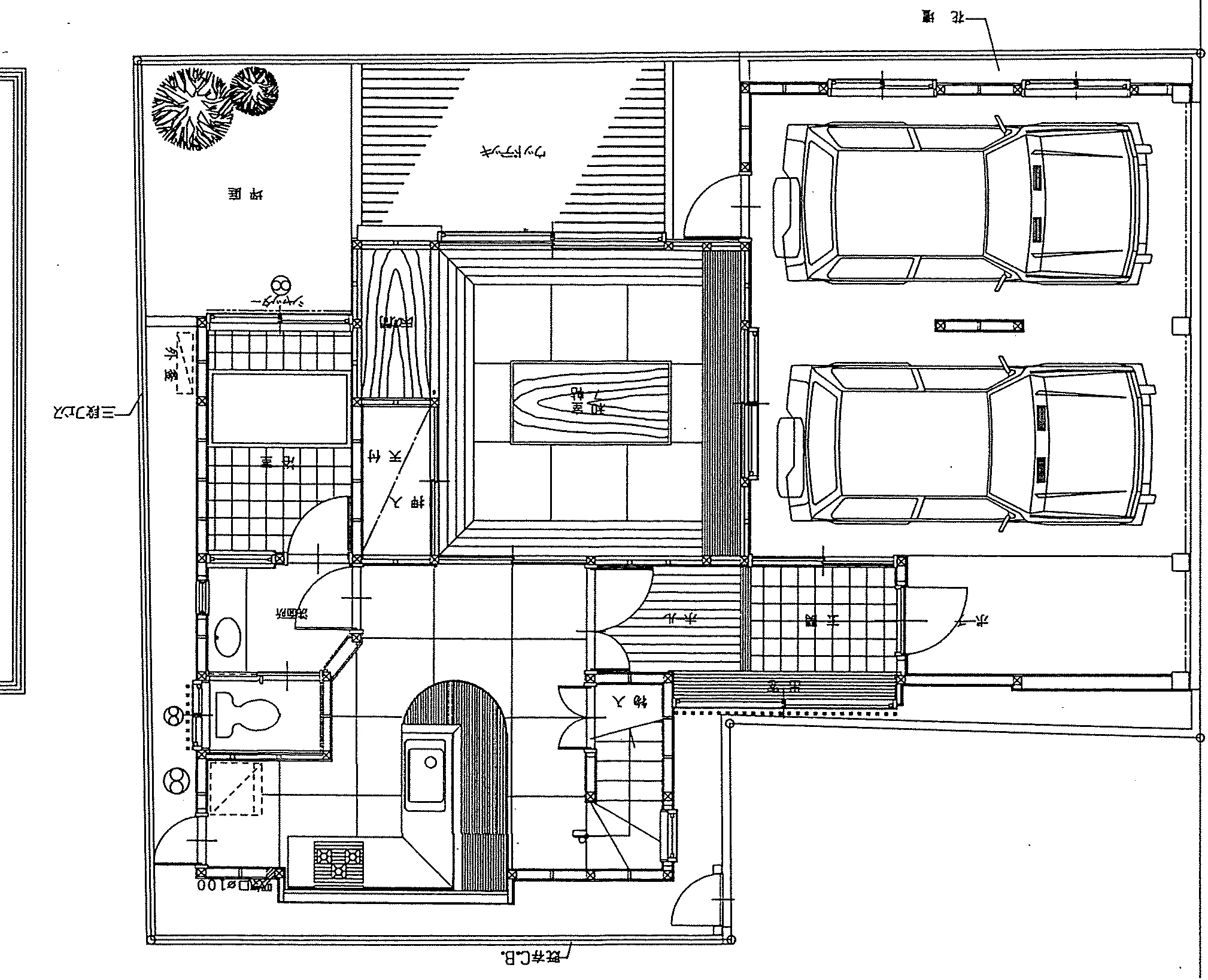 40.95坪 3LDK + 和室8帖 + フリースペース + 小屋裏収納 (西玄関) 1F 平面図原本