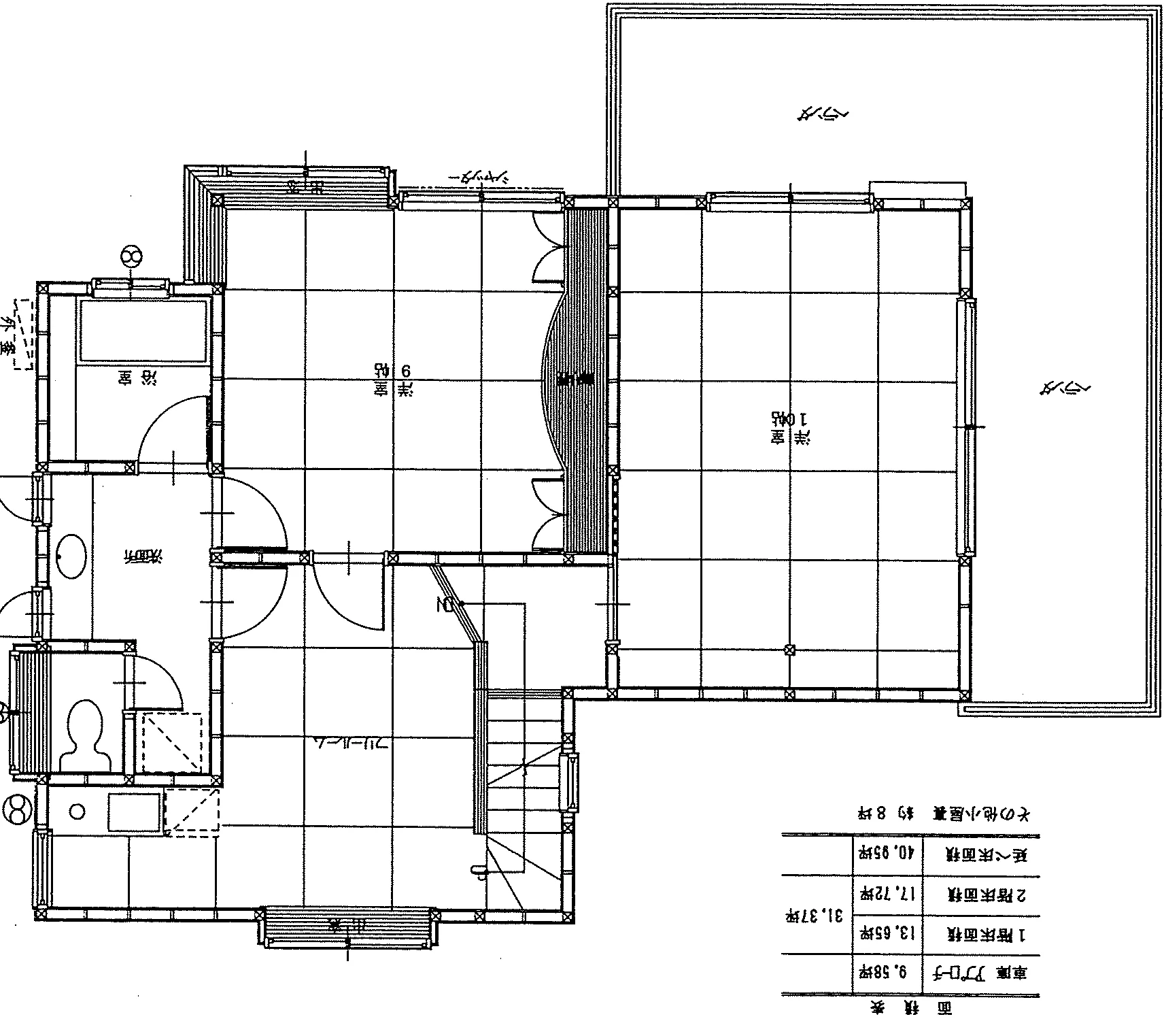 40.95坪 3LDK + 和室8帖 + フリースペース + 小屋裏収納 (西玄関) 2F 平面図原本