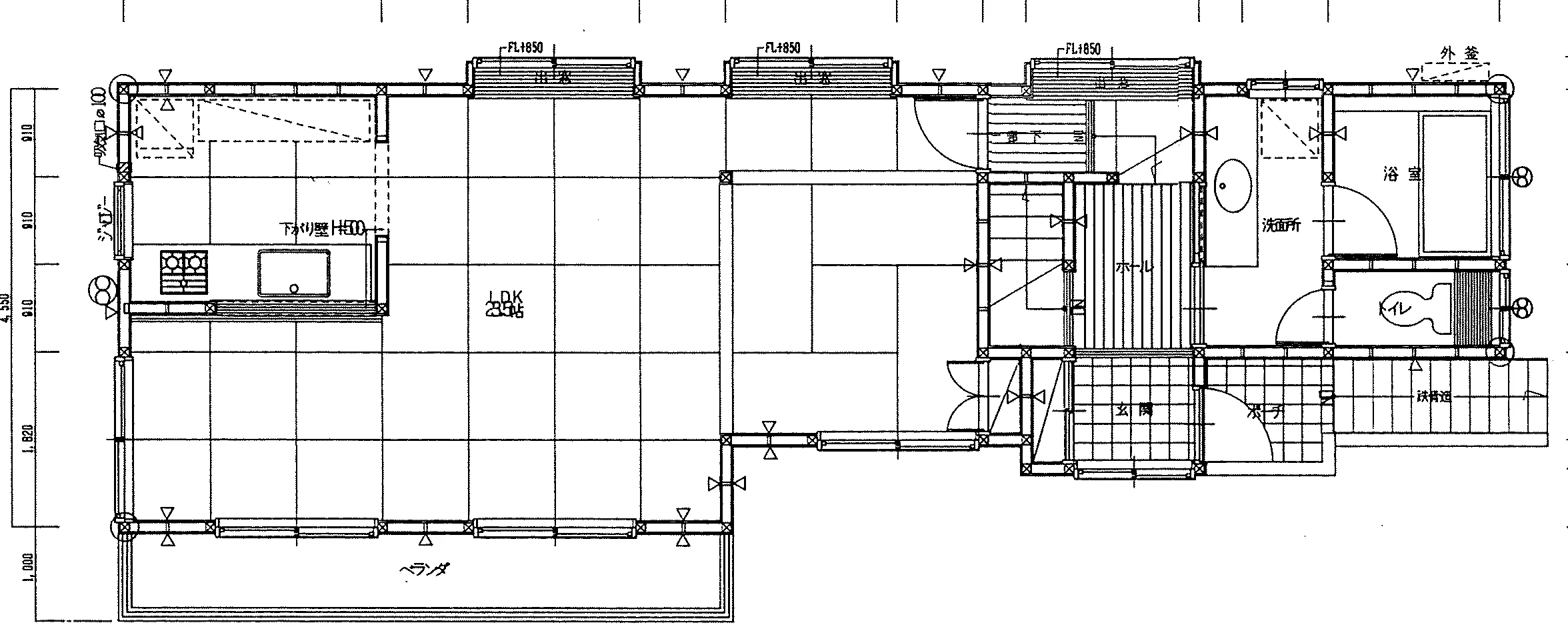 33.6坪 3LDK + ビルトインガレージ (南玄関) 2F 平面図原本