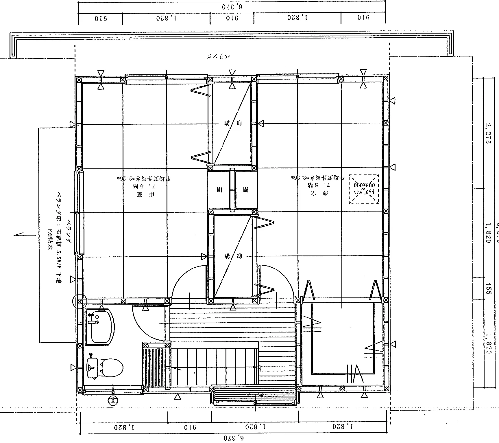 30.43坪 3LDK（LDK 18帖、和室 4.5帖、洋室 7.5帖×2） (東玄関) 2F 平面図原本
