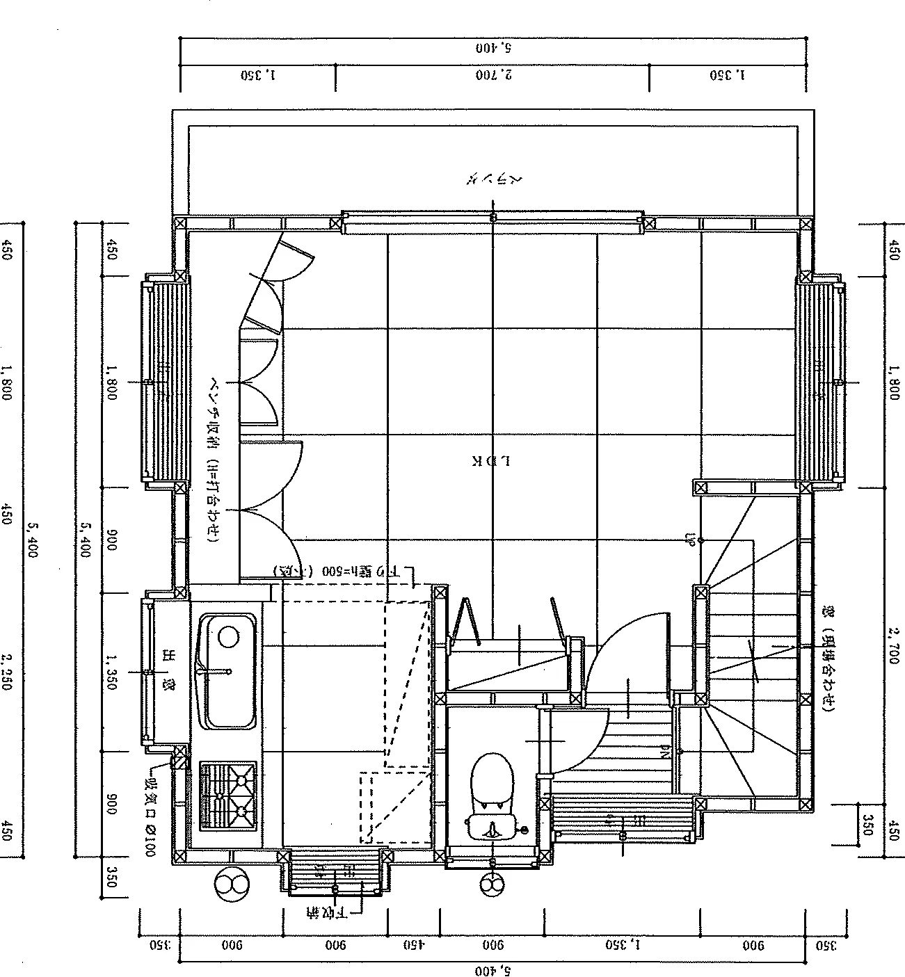 26.22坪 3LDK（洋室6帖 + 洋室7.5帖 + 洋室5帖 + LDK） (南玄関) 2F 平面図原本