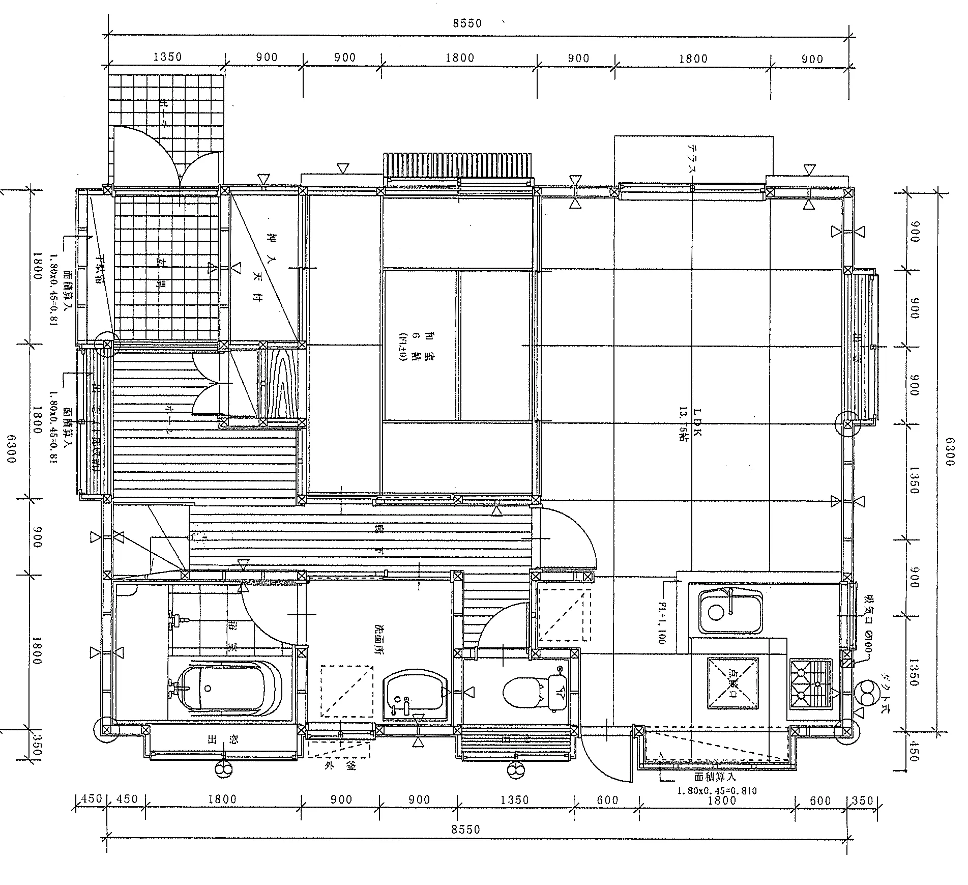 30.86坪 4LDK (南玄関) 1F 平面図原本
