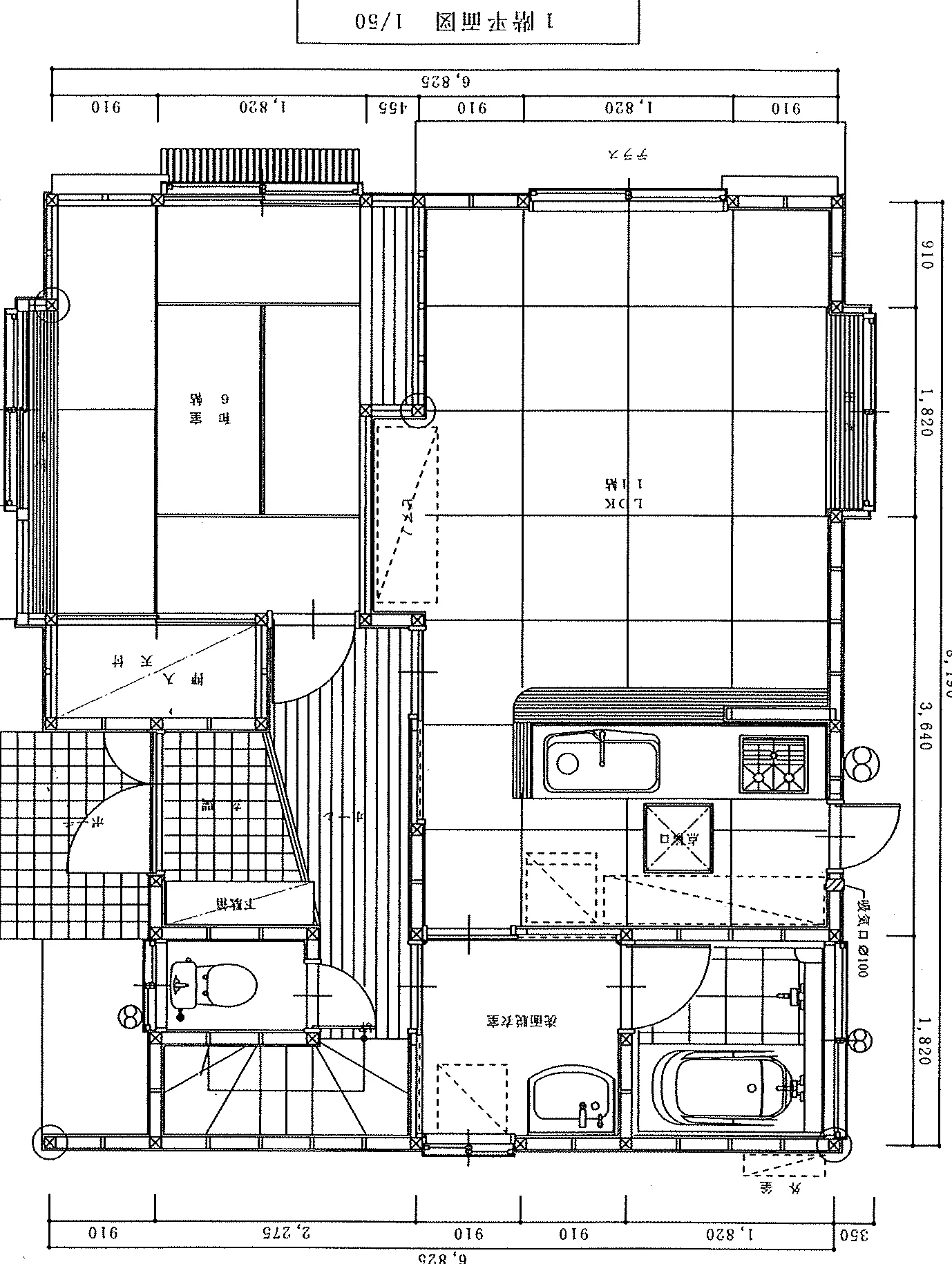 29.43坪 3LDK + 和室6帖 (東玄関) 1F 平面図原本