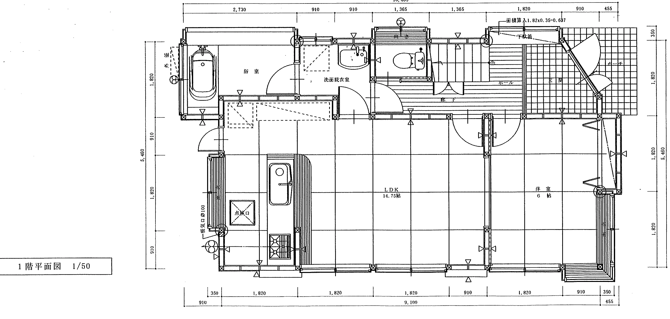 28.81坪 4LDK (東玄関) 1F 平面図原本