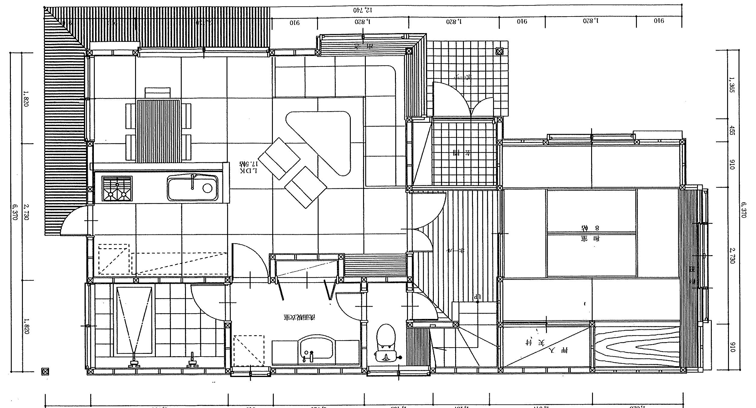 32.18坪 3LDK + 和室8帖 (北玄関) 1F 平面図原本
