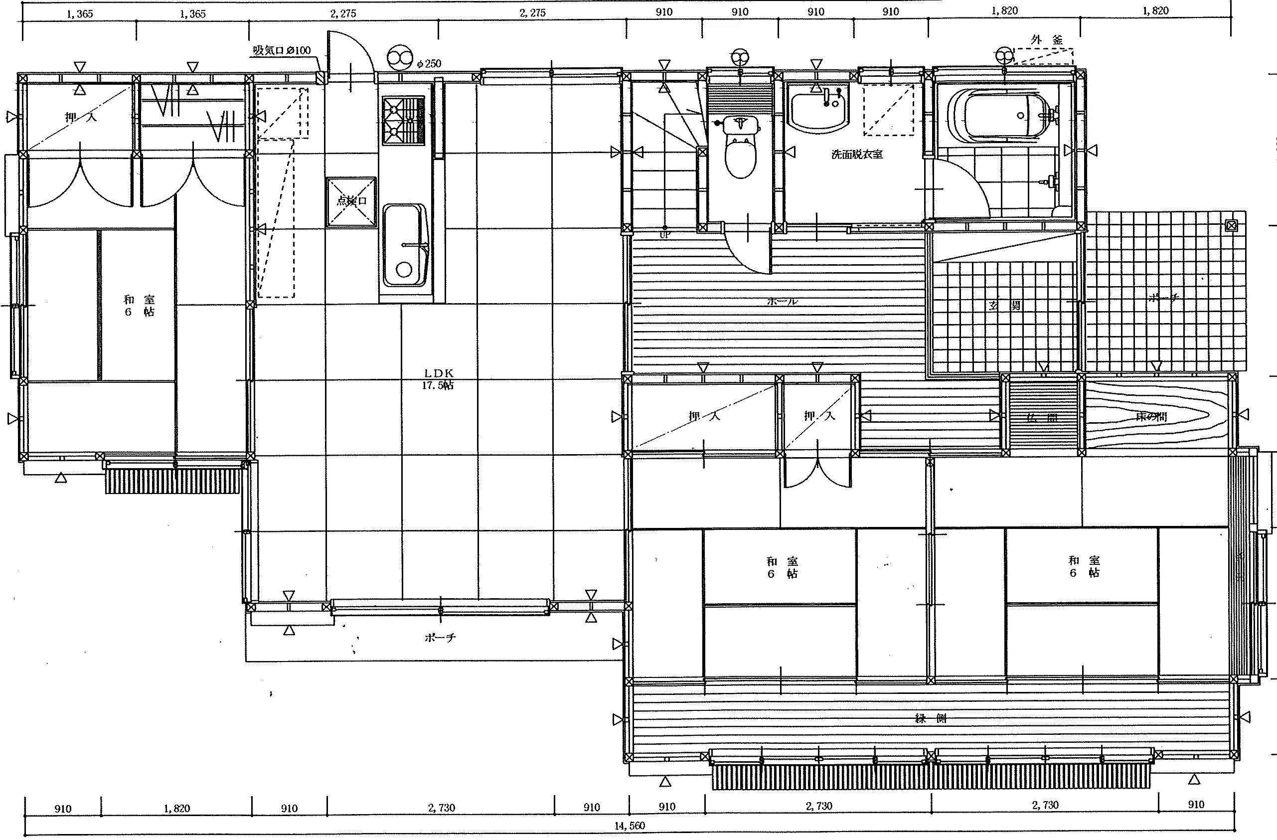 40.82坪 LDK 17.5帖 + 和室6帖×3 他 (南玄関) 1F 平面図原本