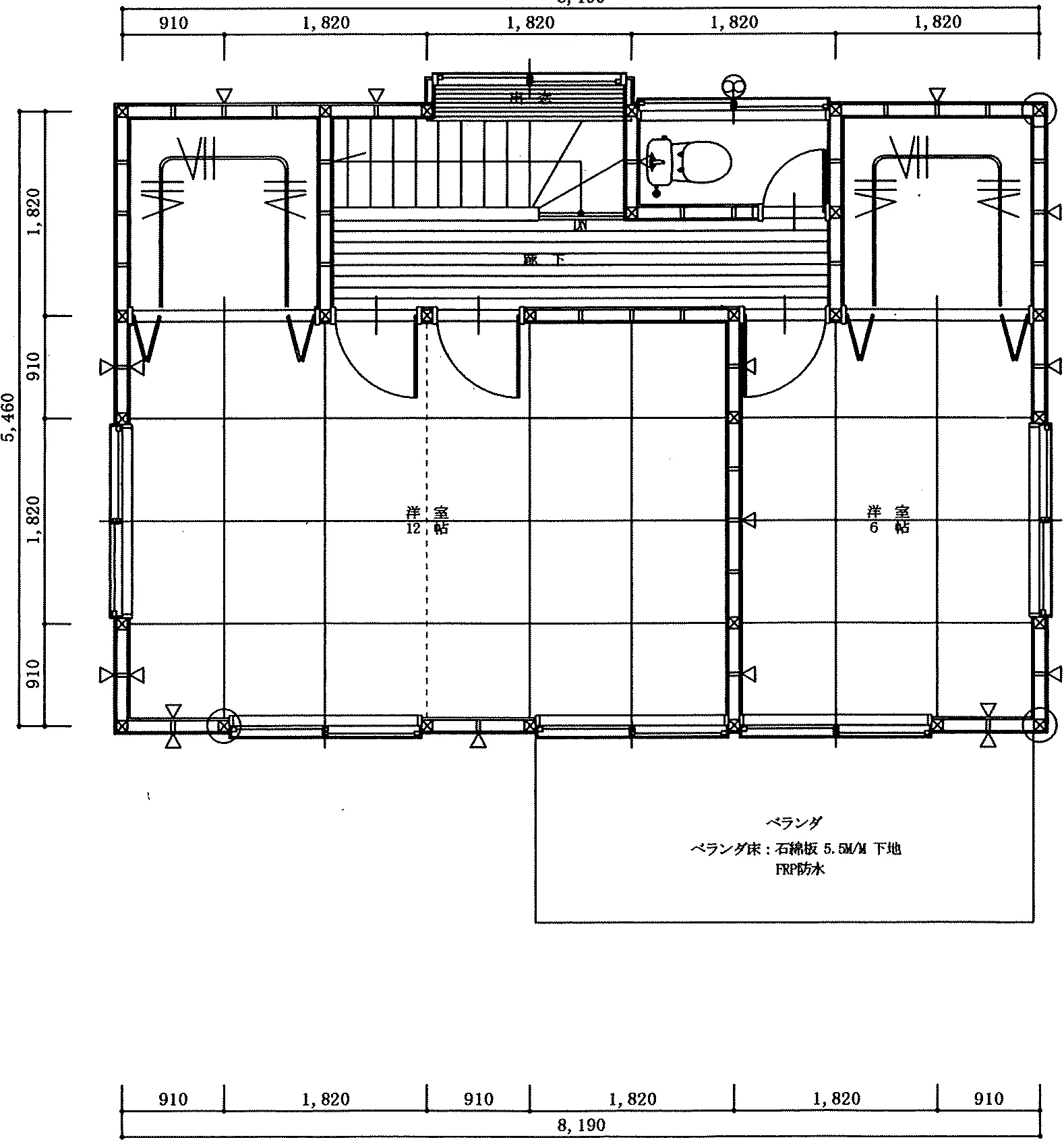 30.05坪 3LDK + 和室6帖 (北玄関) 2F 平面図原本