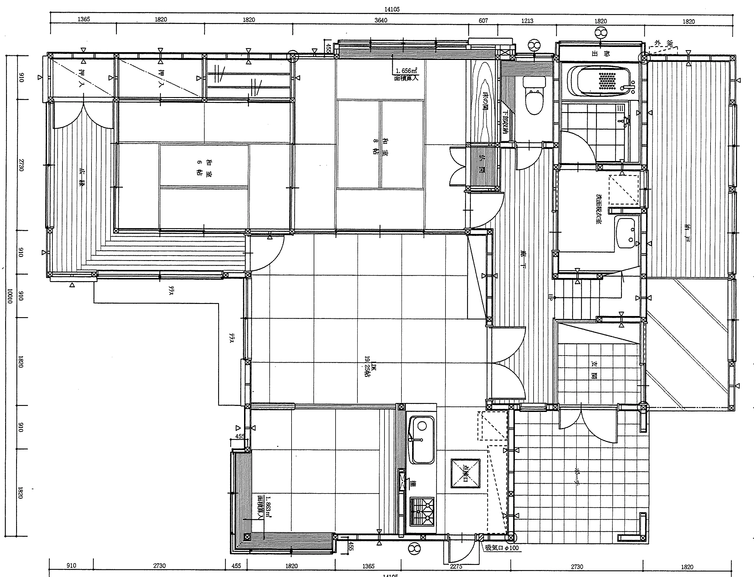 52.03坪 5LDK + 小屋裏収納 (東玄関) 1F 平面図原本