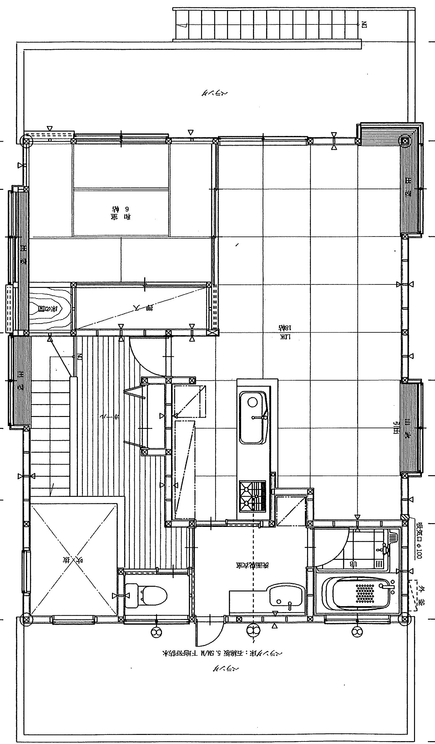 41.82坪 3LDK + ビルトインガレージ + 和室6帖 (東玄関) 2F 平面図原本