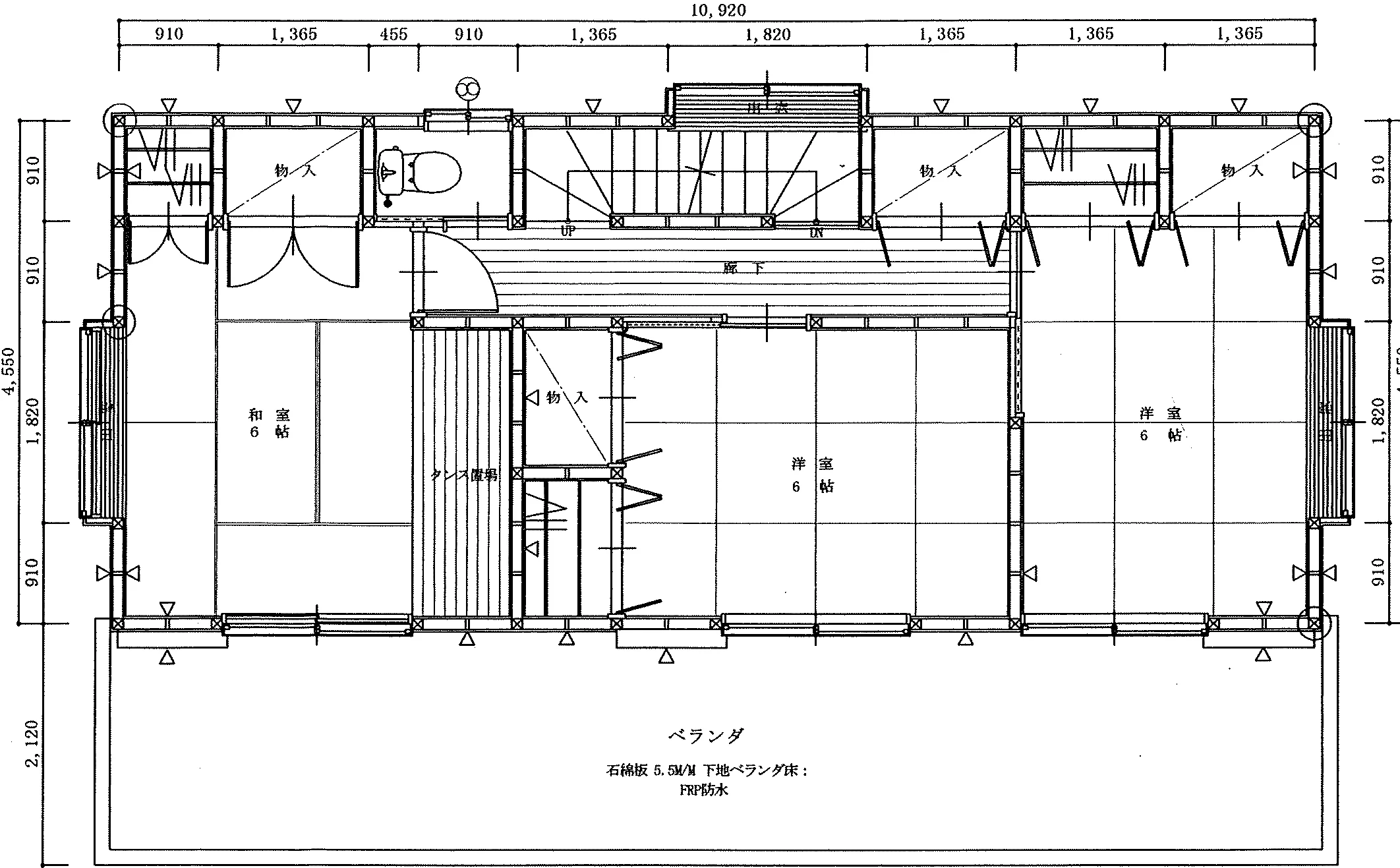35.56坪 5LDK（和室8帖、和室6帖、洋室6帖×2、洋室12帖） (西玄関) 2F 平面図原本