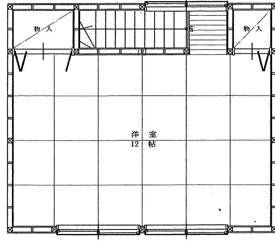 35.56坪 5LDK（和室8帖、和室6帖、洋室6帖×2、洋室12帖） (西玄関) 小屋裏 平面図原本
