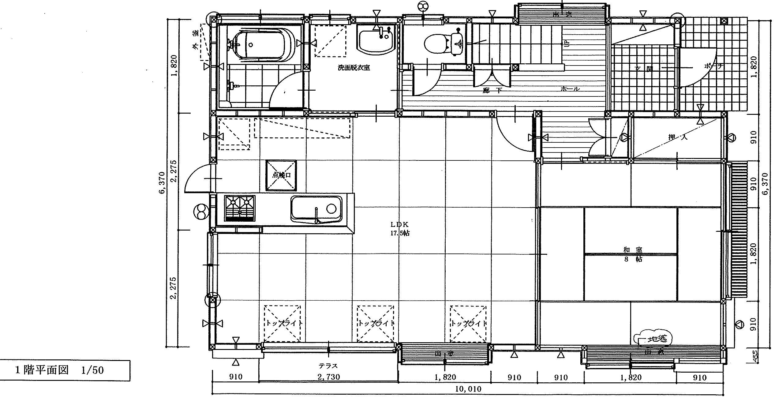 33.43坪 4LDK (南玄関) 1F 平面図原本