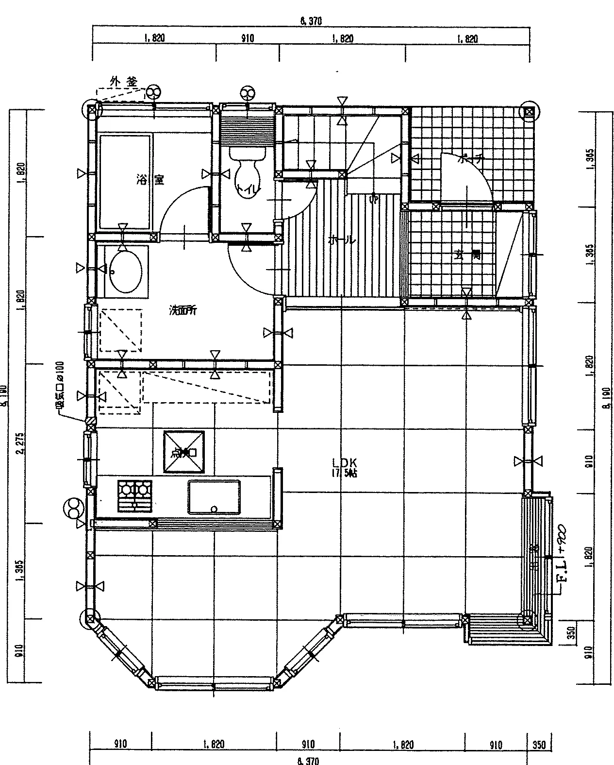27.3坪 3LDK (東玄関) 1F 平面図原本