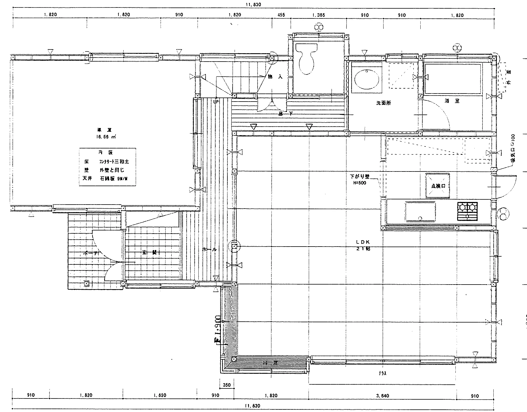 35.51坪 3LDK + 和室10帖 (西玄関) 1F 平面図原本