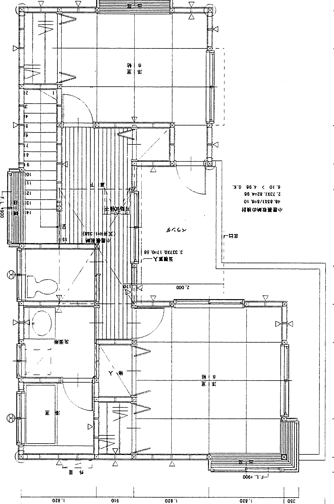 32.02坪 3LDK + 和室6帖 (南玄関) 2F 平面図原本