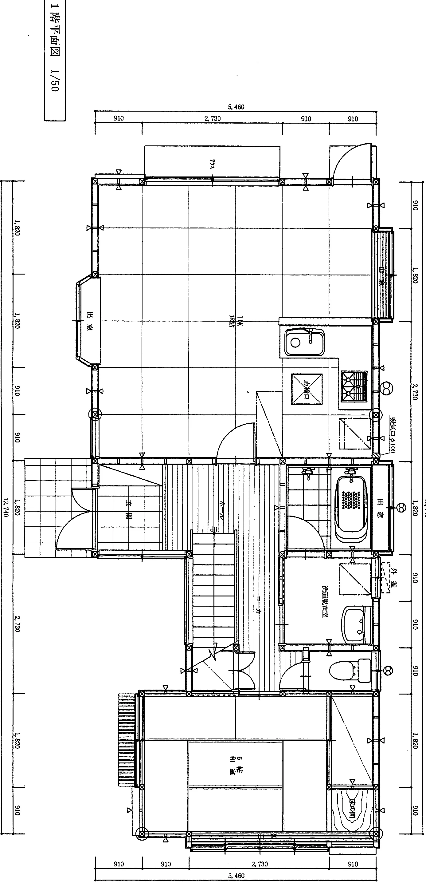 30.05坪 3LDK + 和室6帖 (西玄関) 1F 平面図原本