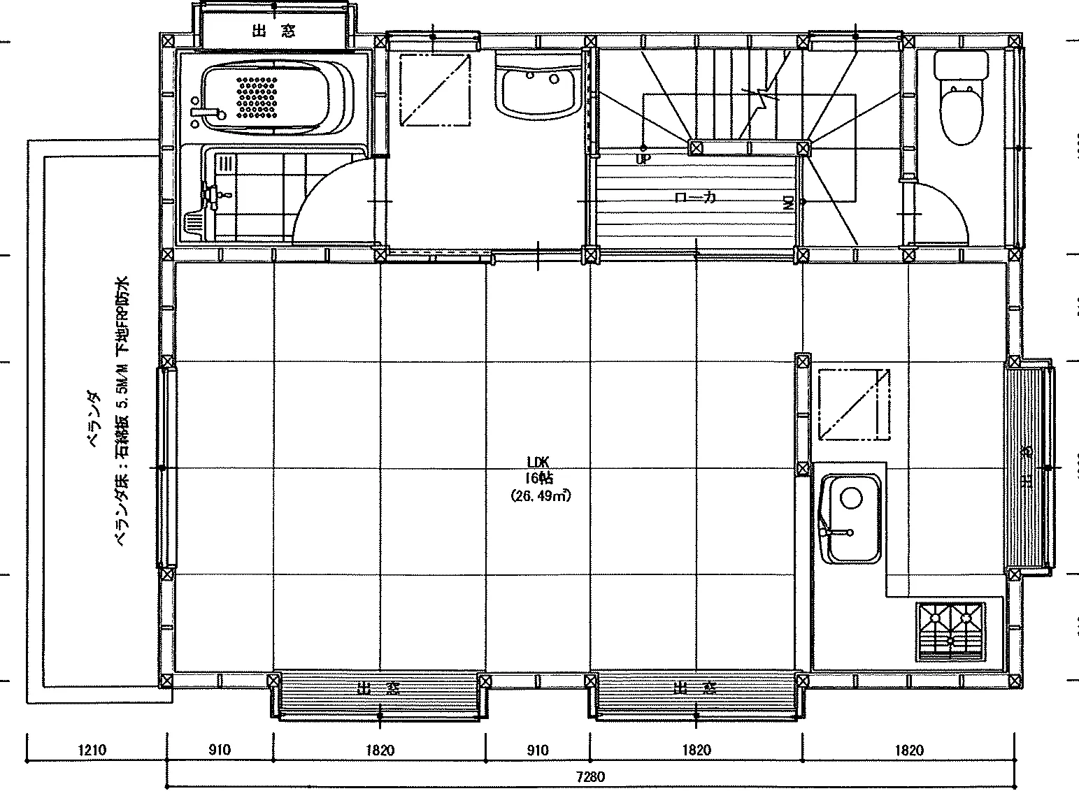 29.8坪 3LDK + ビルトインガレージ (西玄関) 2F 平面図原本