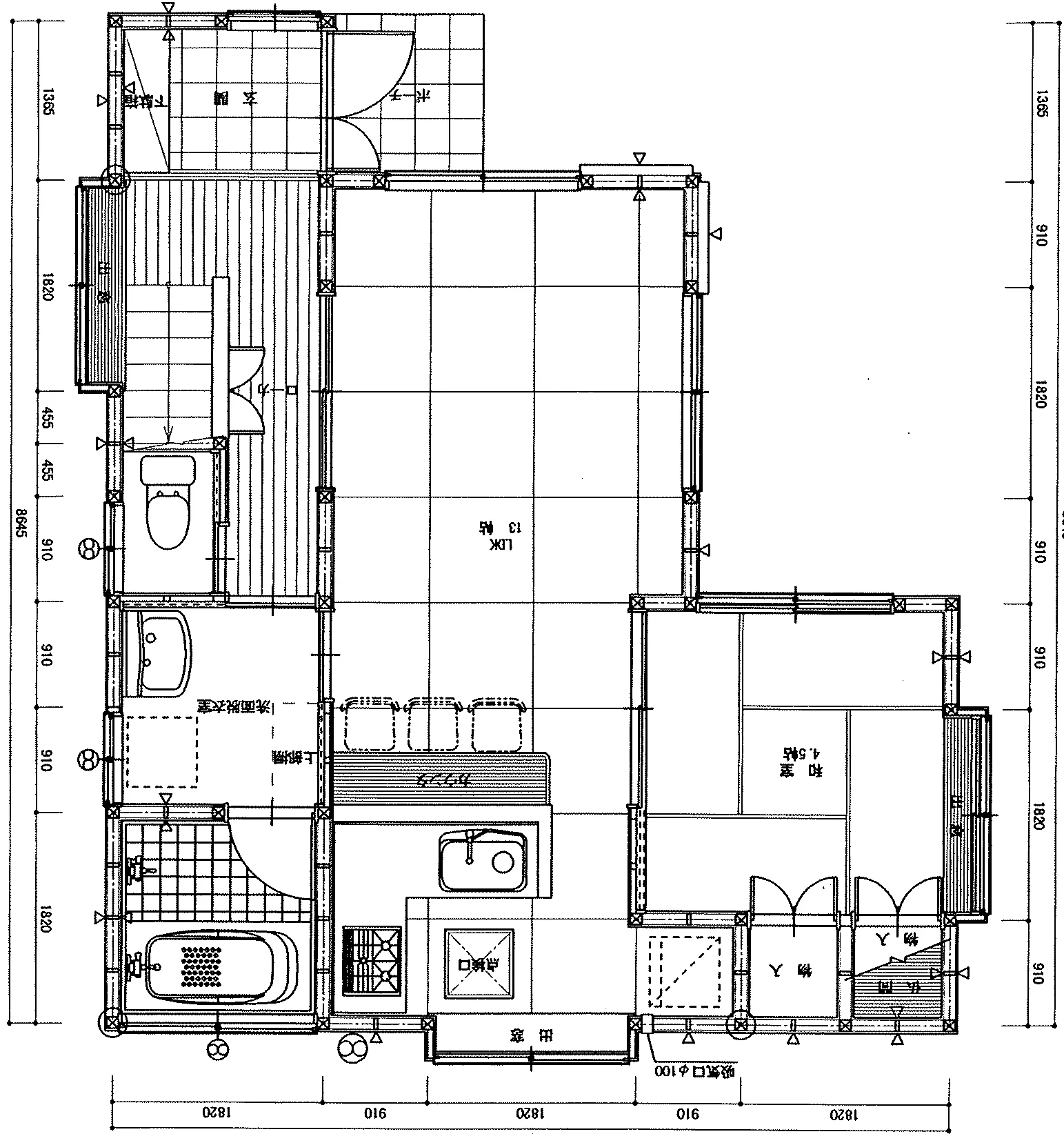 24.29坪 3LDK + 納戸 (西玄関) 1F 平面図原本