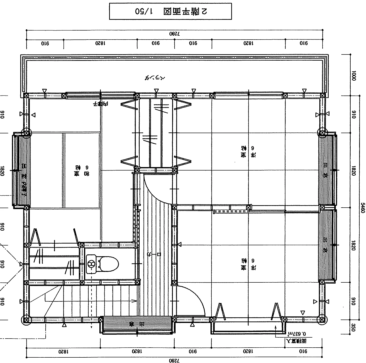 25.04坪 2LDK（洋室6帖、和室6帖） (東玄関) 2F 平面図原本