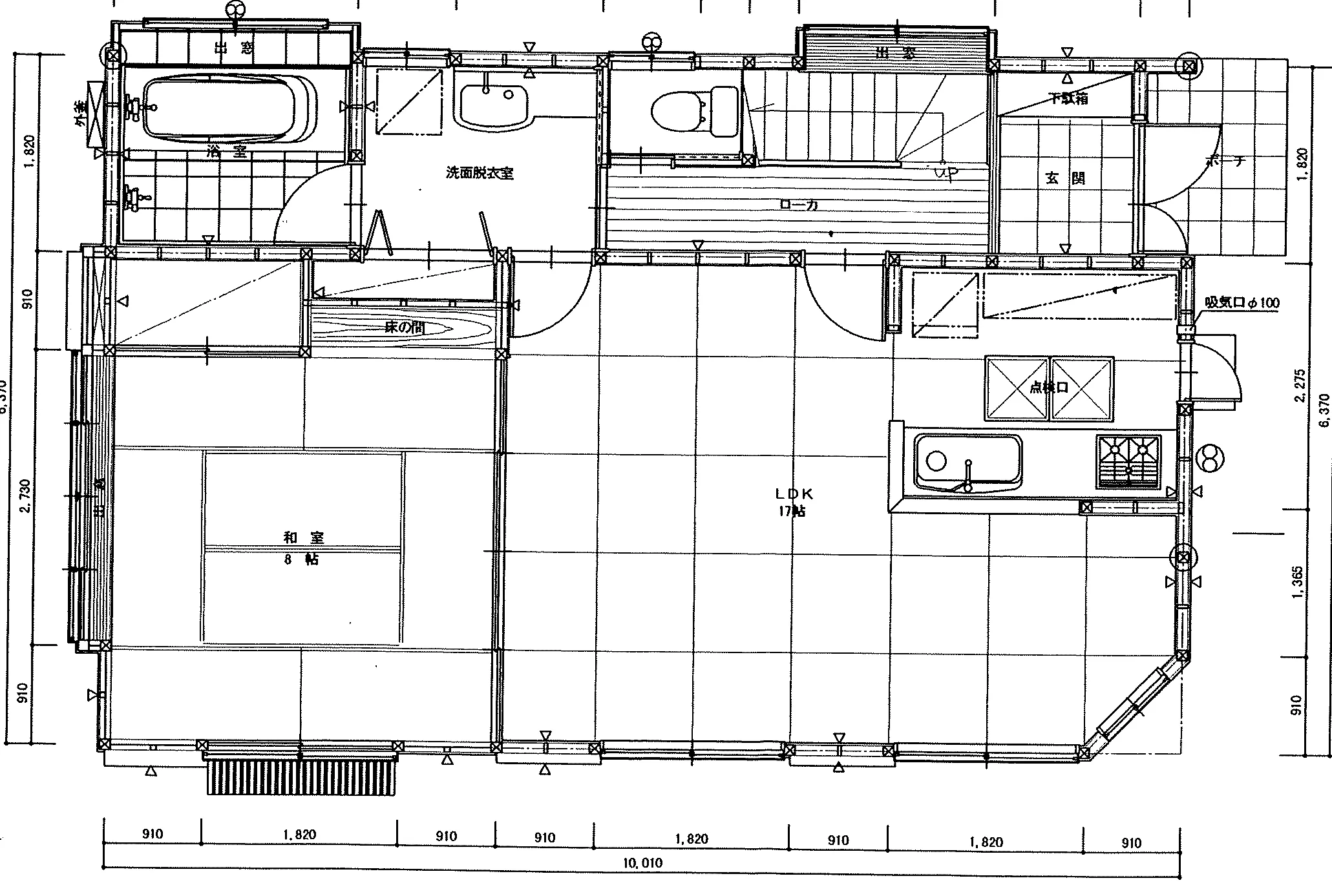 32.68坪 4LDK（和室8帖、洋室6帖×3） (東玄関) 1F 平面図原本