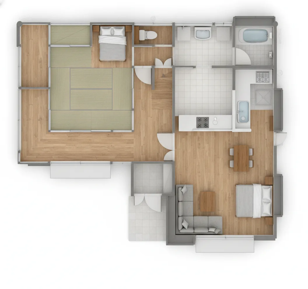 46.34坪 5LDK + 小屋裏収納 (南玄関) 3Dパース鳥瞰