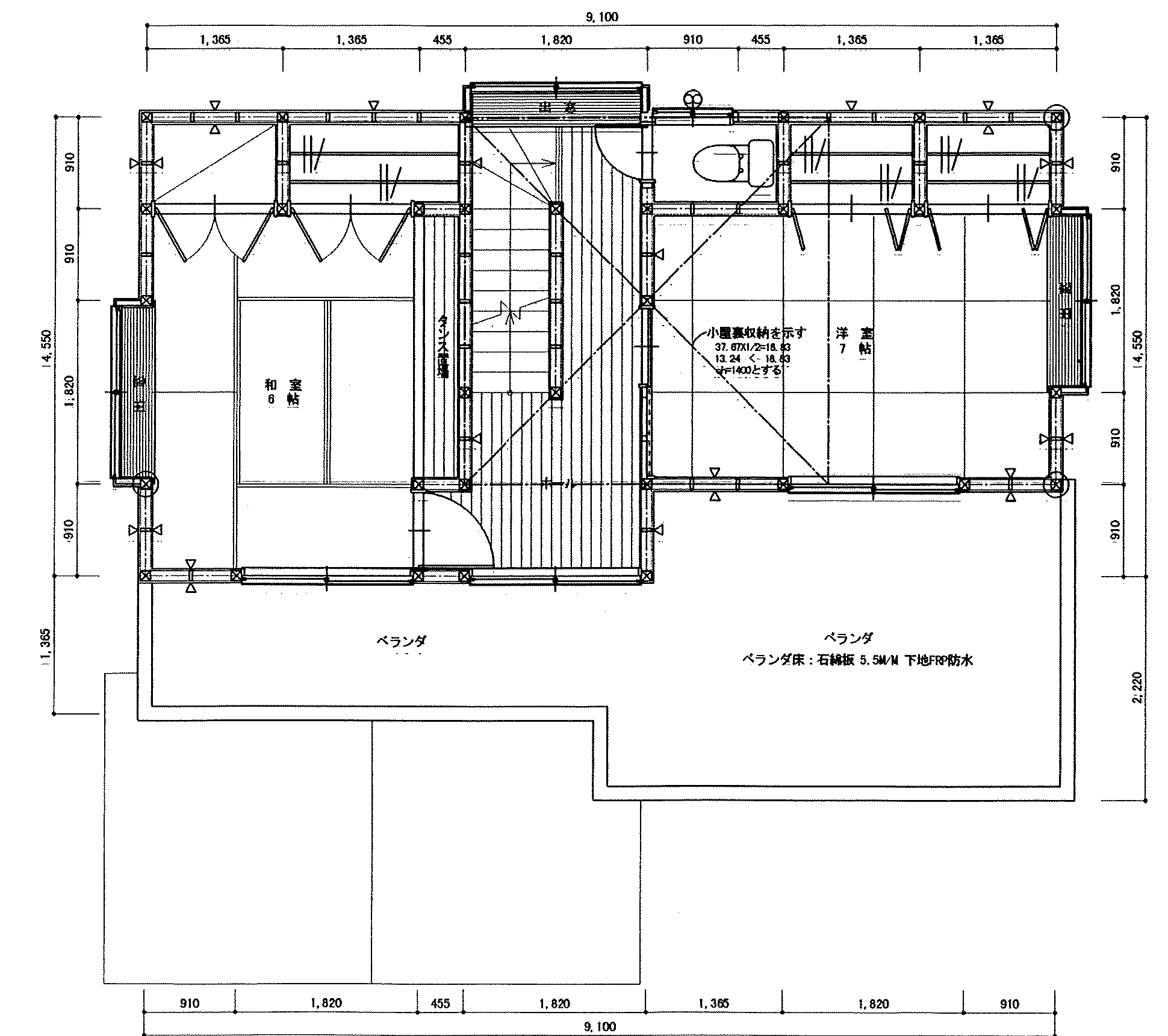 30.44坪 3LDK + 小屋裏収納 (南玄関) 2F 平面図原本