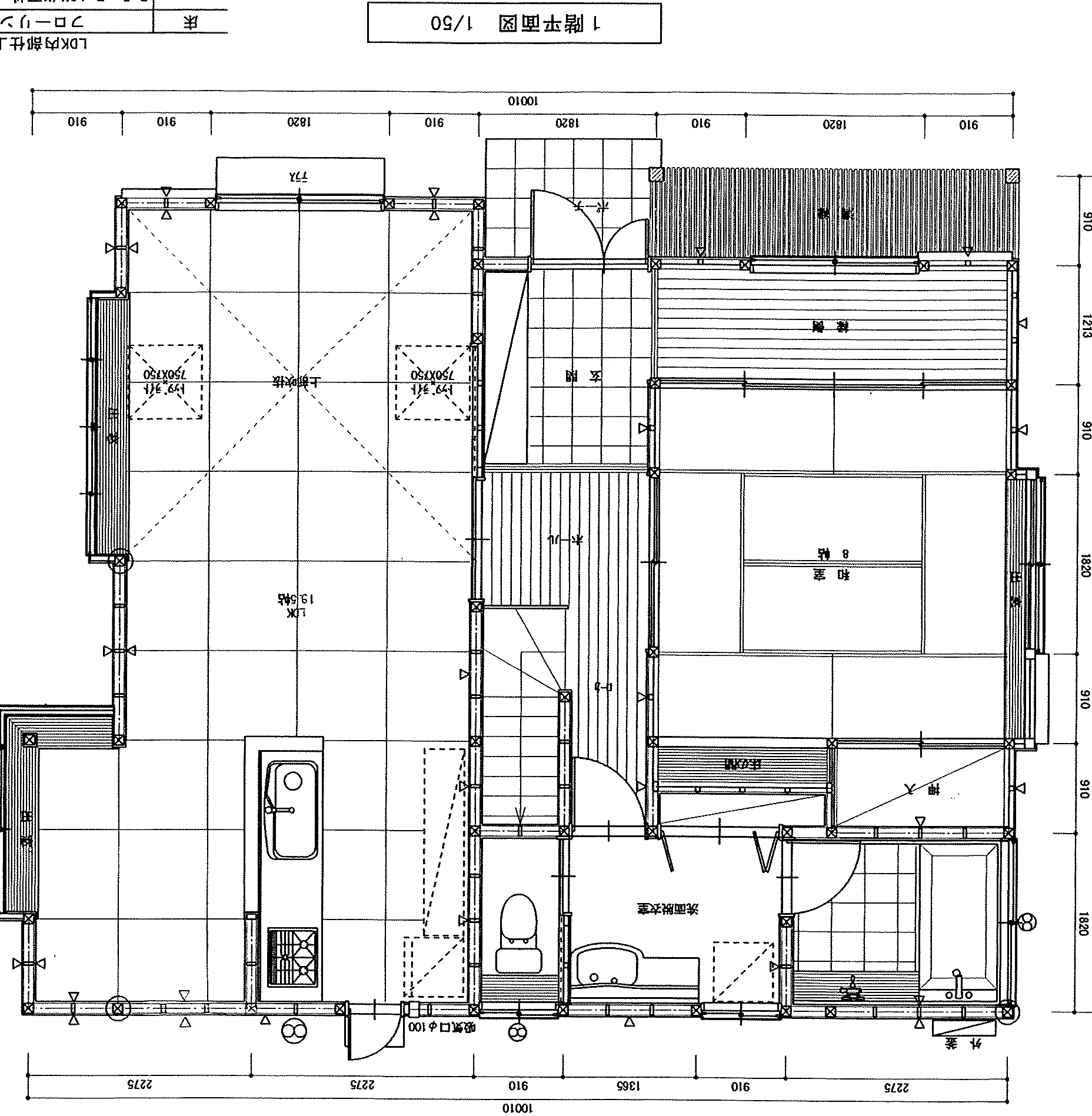 34.31坪 3LDK + 和室8帖 (南玄関) 1F 平面図原本