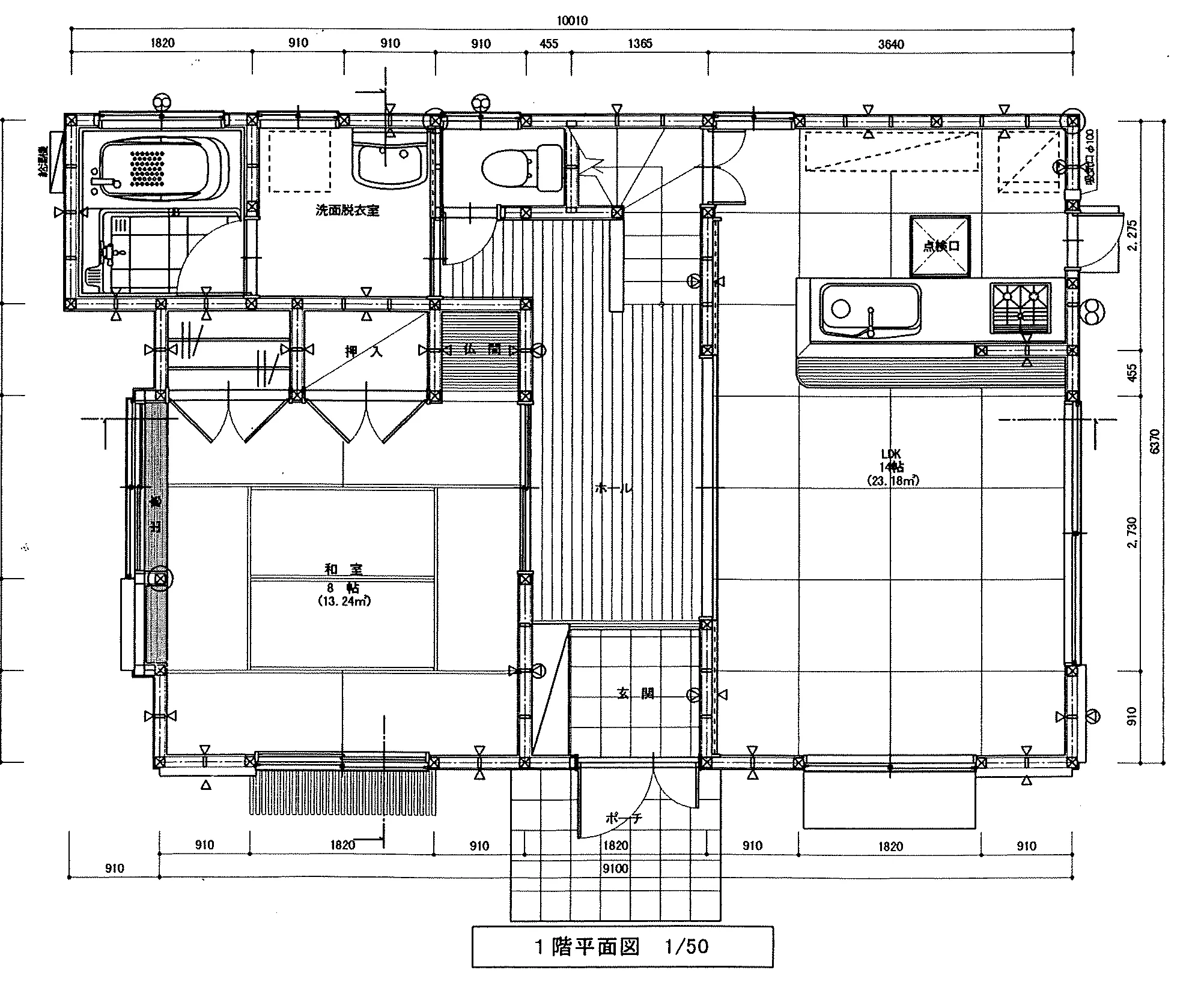 40.57坪 5LDK + 和室8帖 (南玄関) 1F 平面図原本