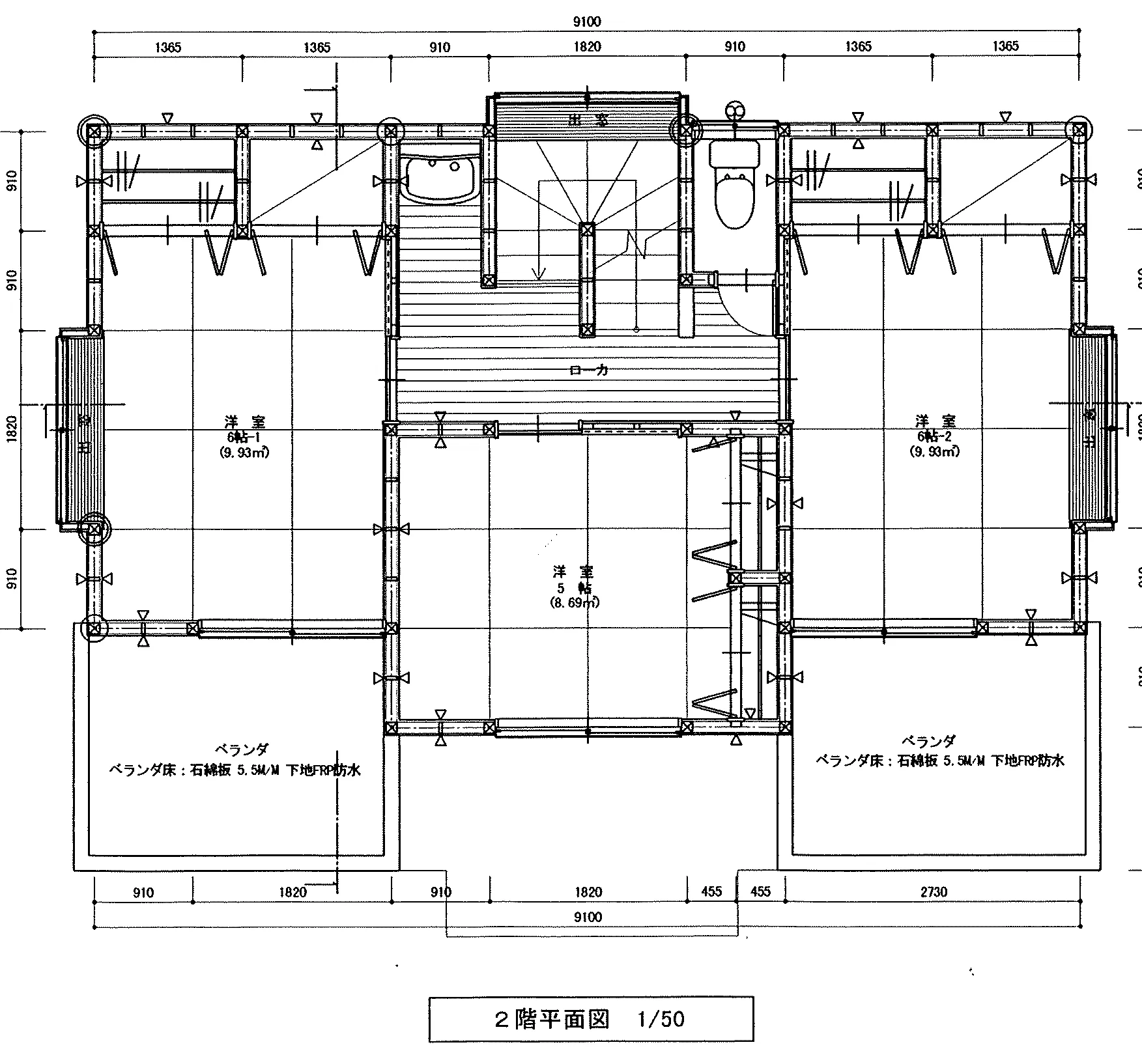 40.57坪 5LDK + 和室8帖 (南玄関) 2F 平面図原本