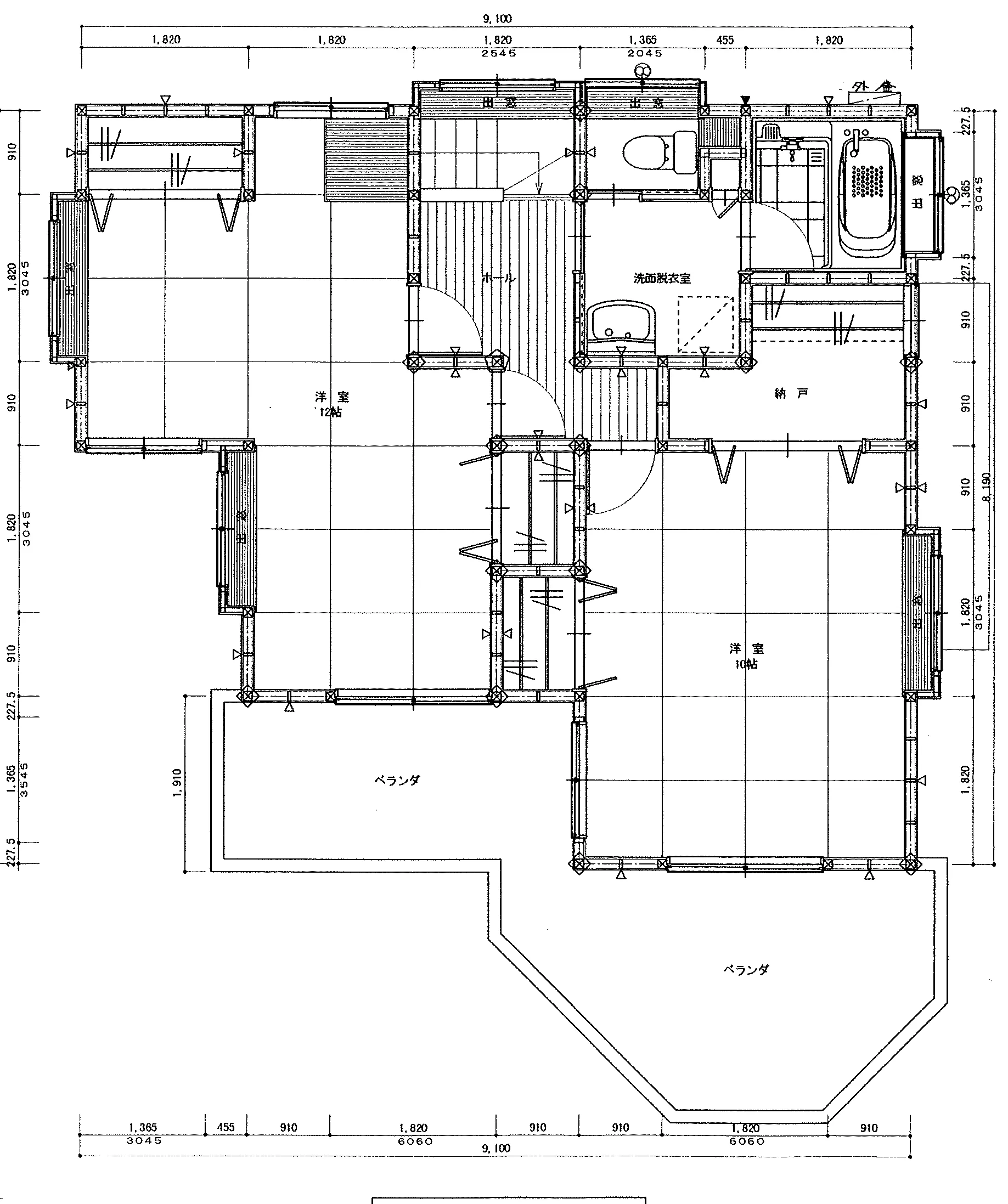 38.45坪 3LDK + 納戸 (北玄関) 2F 平面図原本