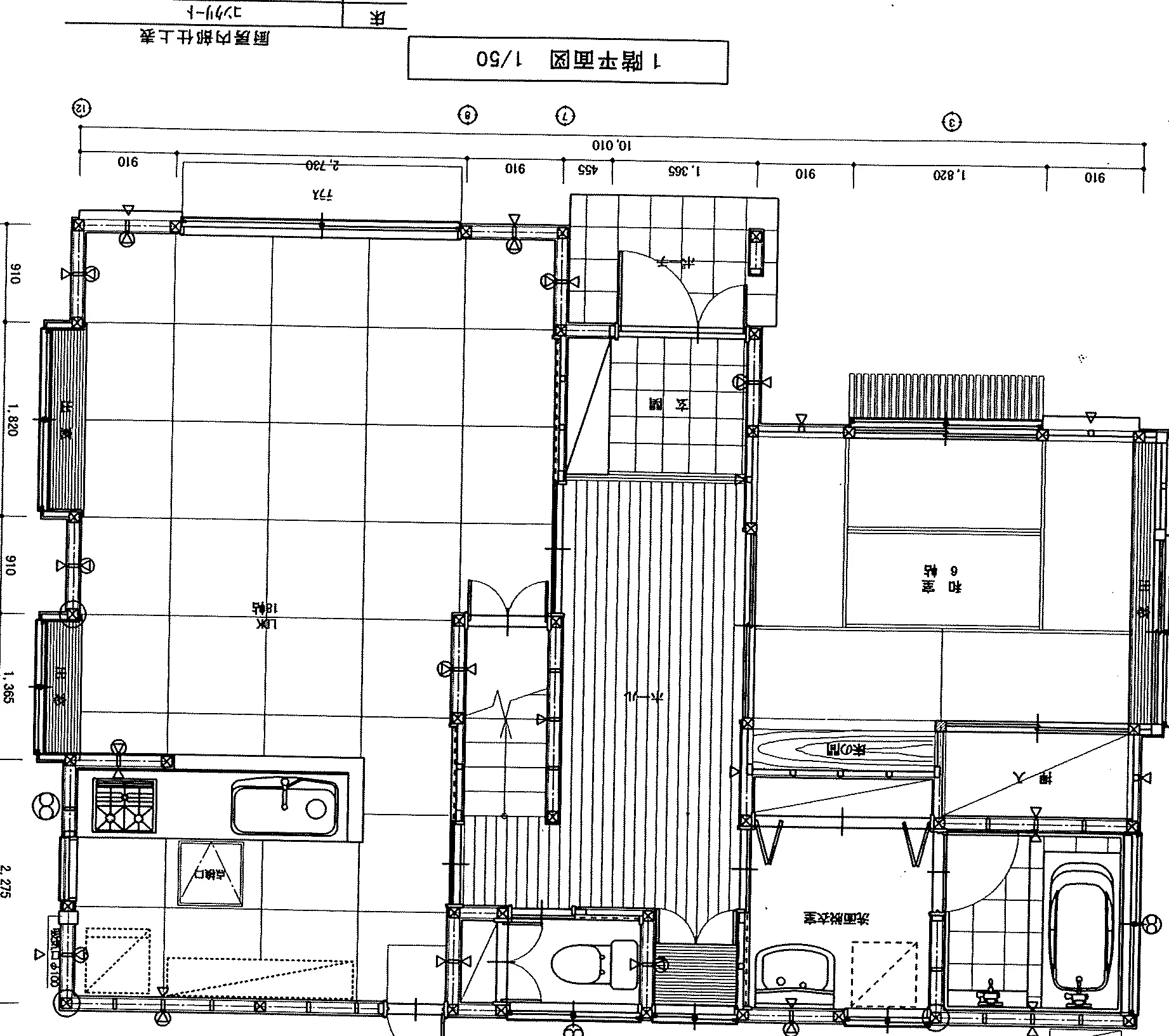 30.8坪 3LDK + 和室6帖 (南玄関) 1F 平面図原本