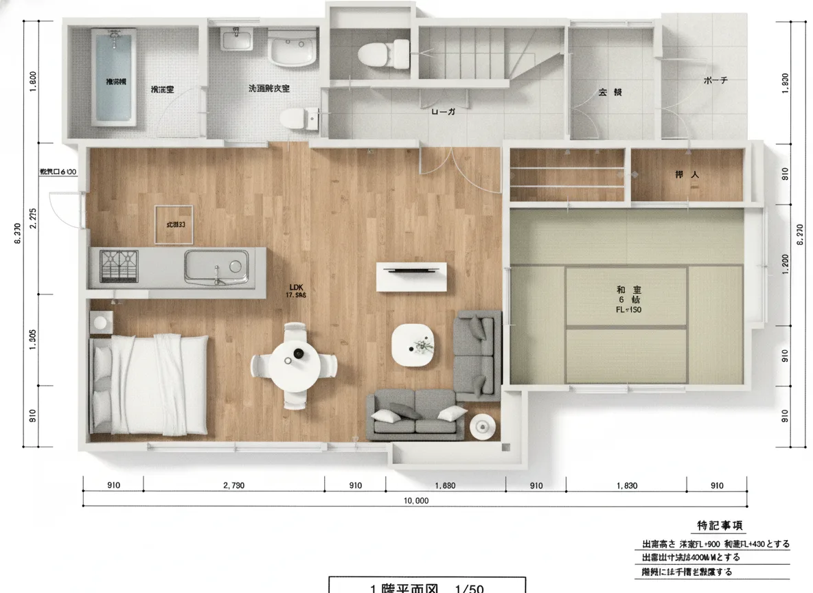 31.3坪 4LDK (南玄関) 3Dパース鳥瞰
