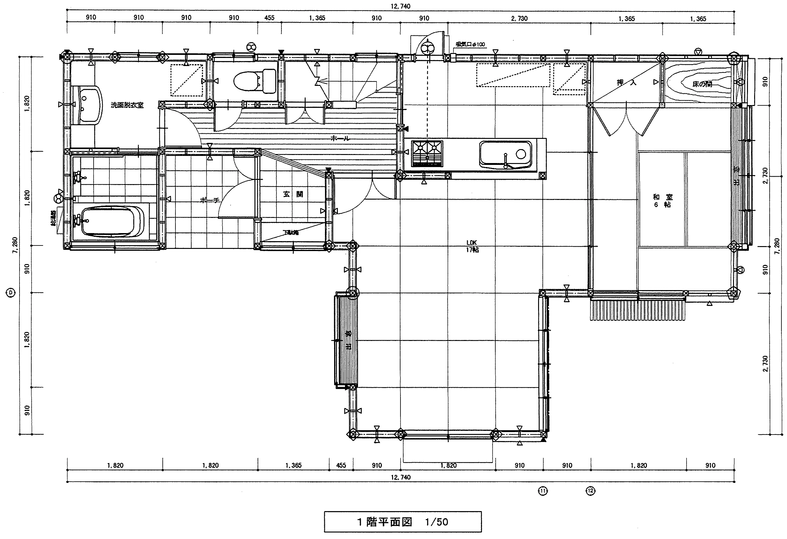 34.06坪 4LDK (南玄関) 1F 平面図原本