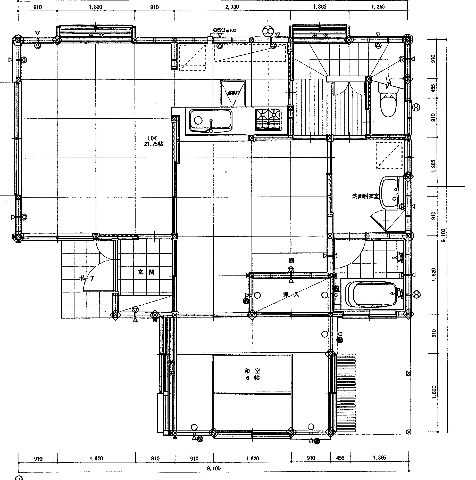 35.06坪 4LDK (西玄関) 1F 平面図原本