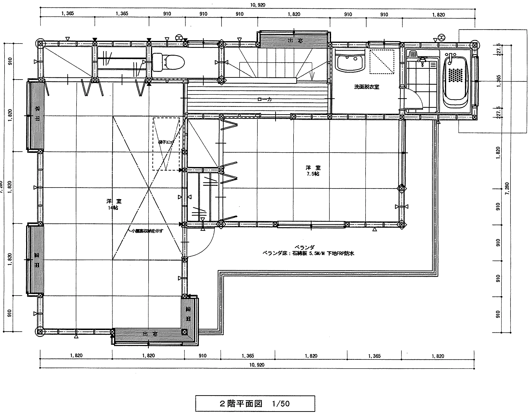 35.06坪 3LDK + 和室8帖 (東玄関) 2F 平面図原本