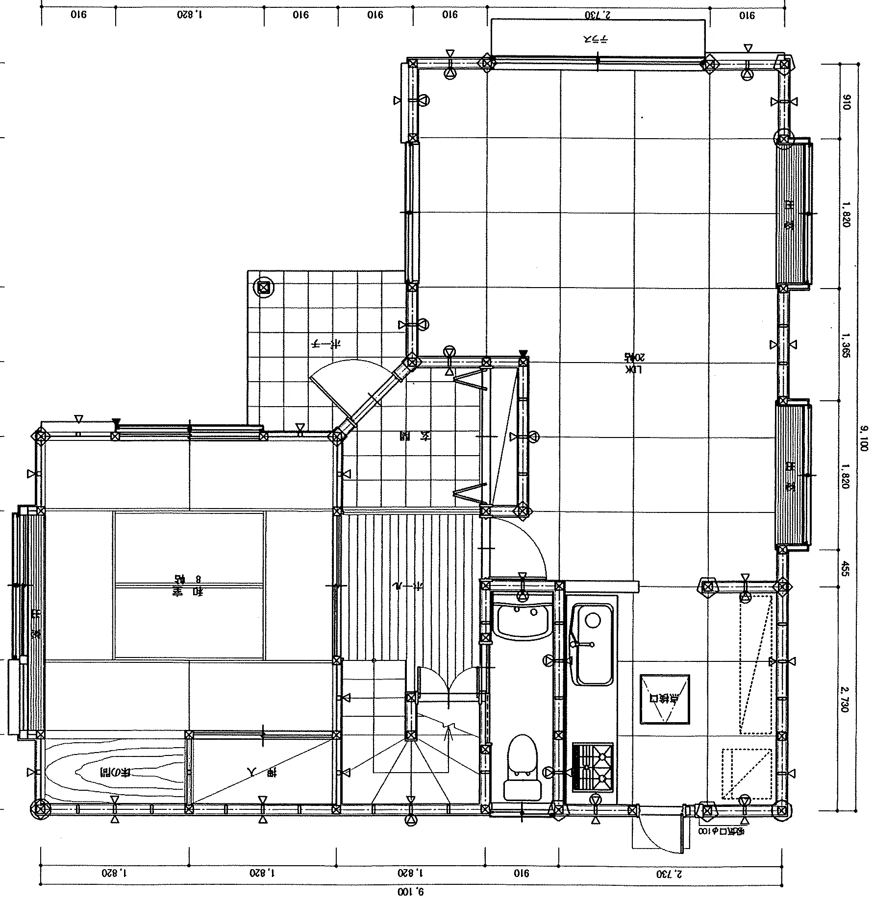 36.44坪 4LDK + 和室8帖 (南玄関) 1F 平面図原本