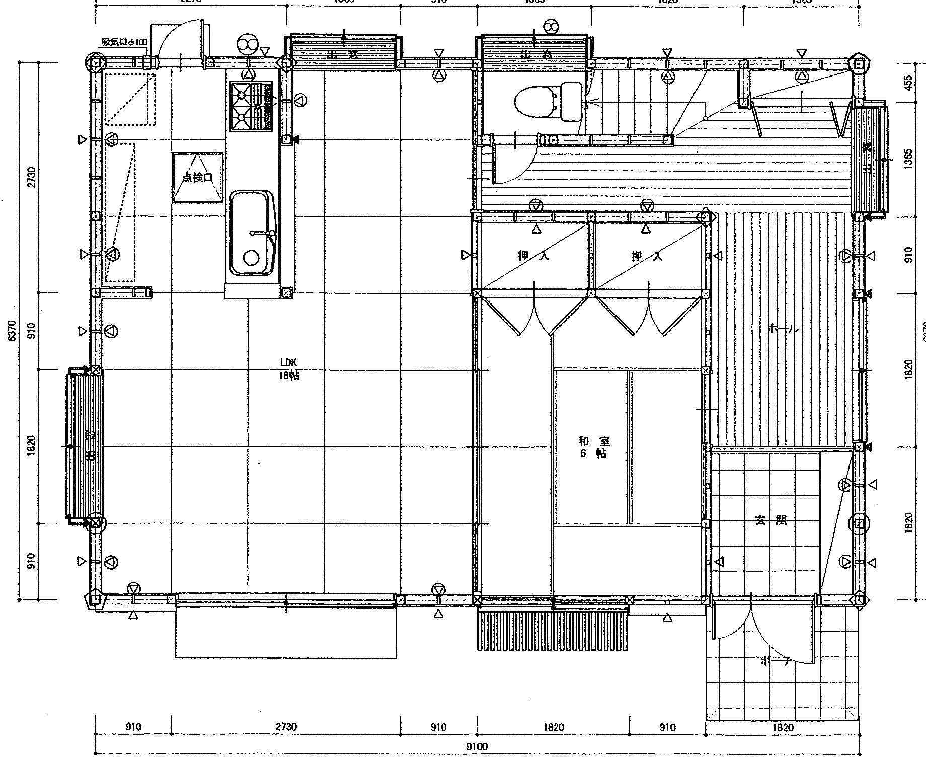 32.68坪 3LDK + 和室6帖 (西玄関) 1F 平面図原本