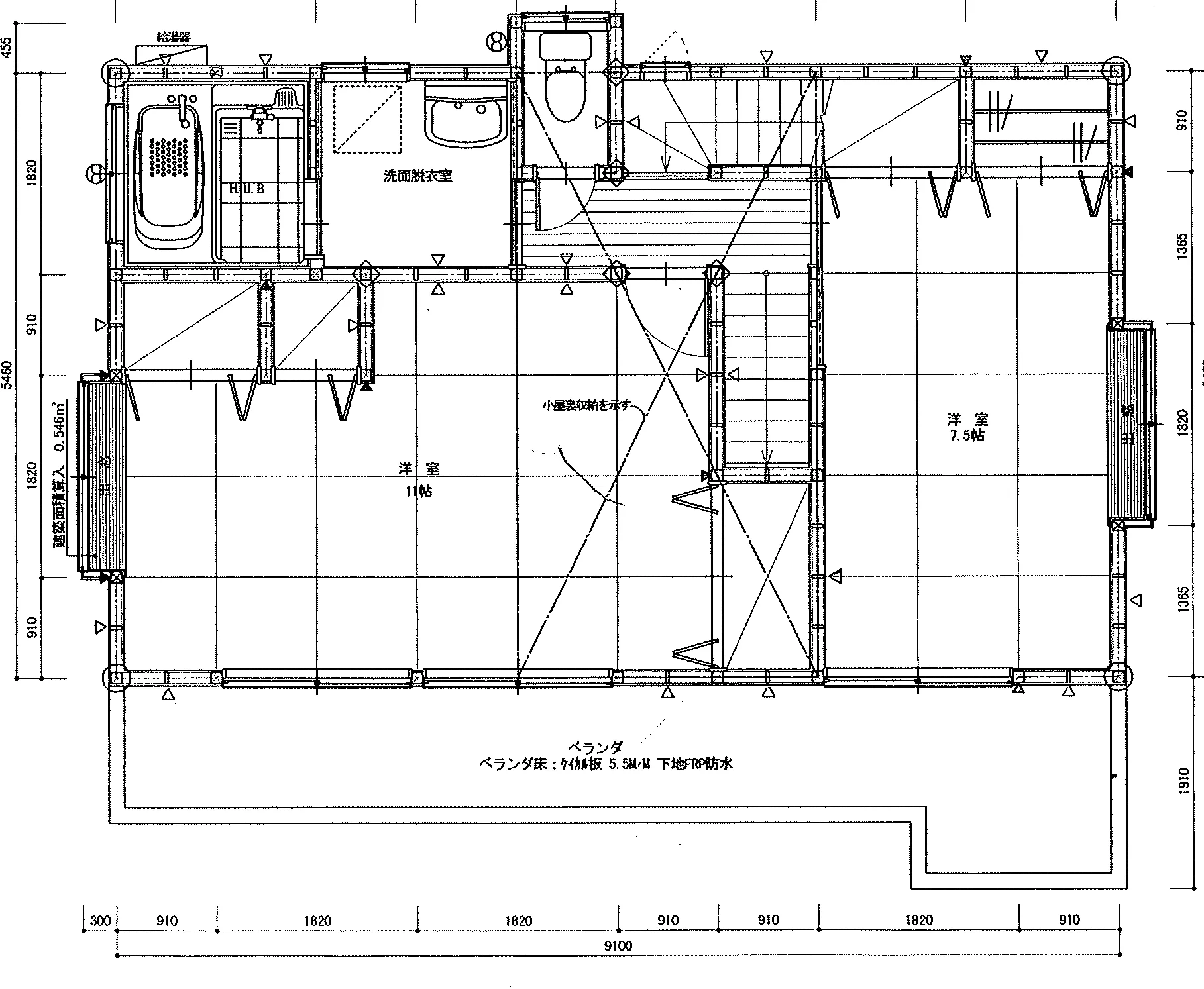 32.68坪 3LDK + 和室6帖 (西玄関) 2F 平面図原本