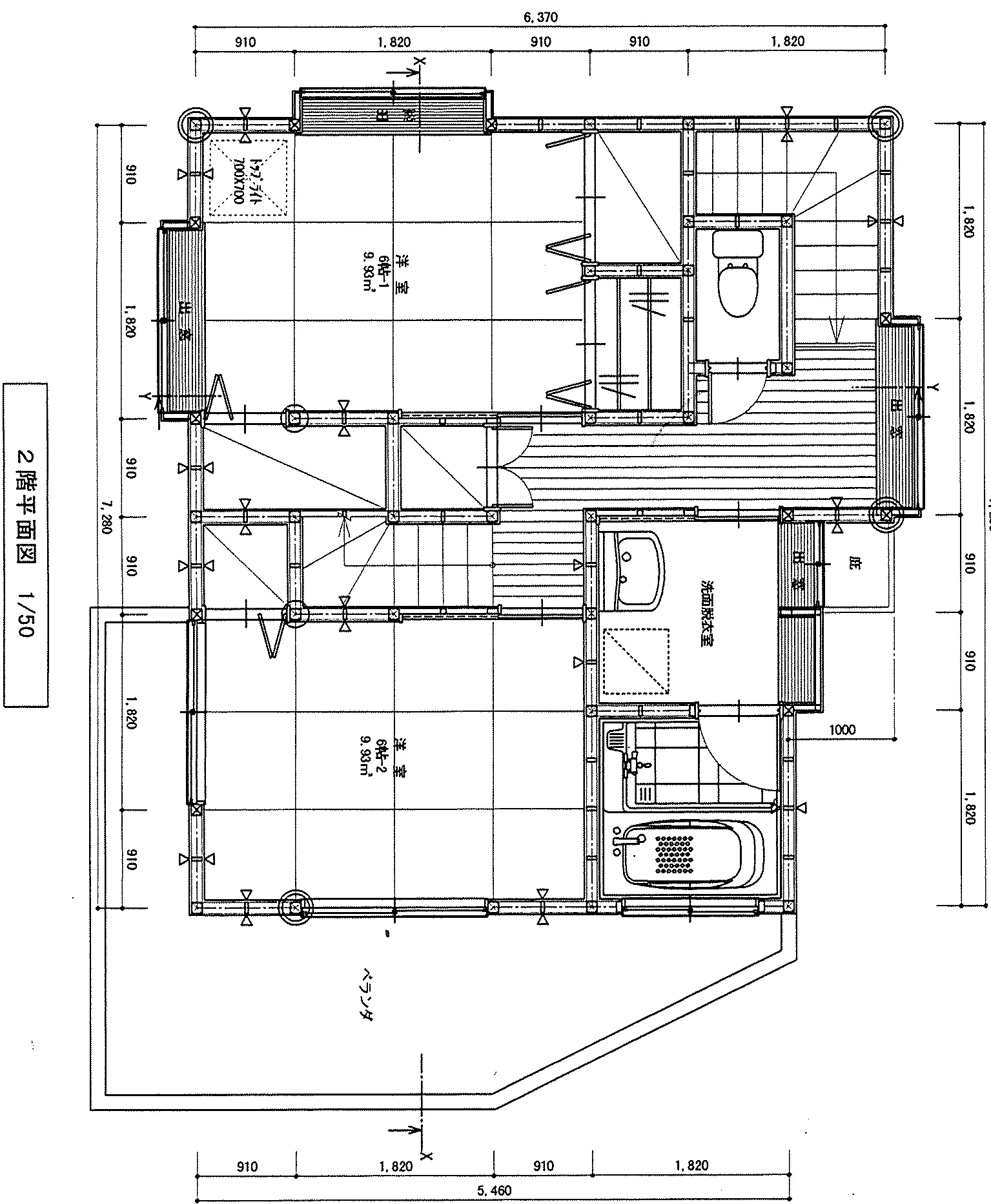 36.75坪 4LDK（和室8帖、洋室3室） (北玄関) 2F 平面図原本