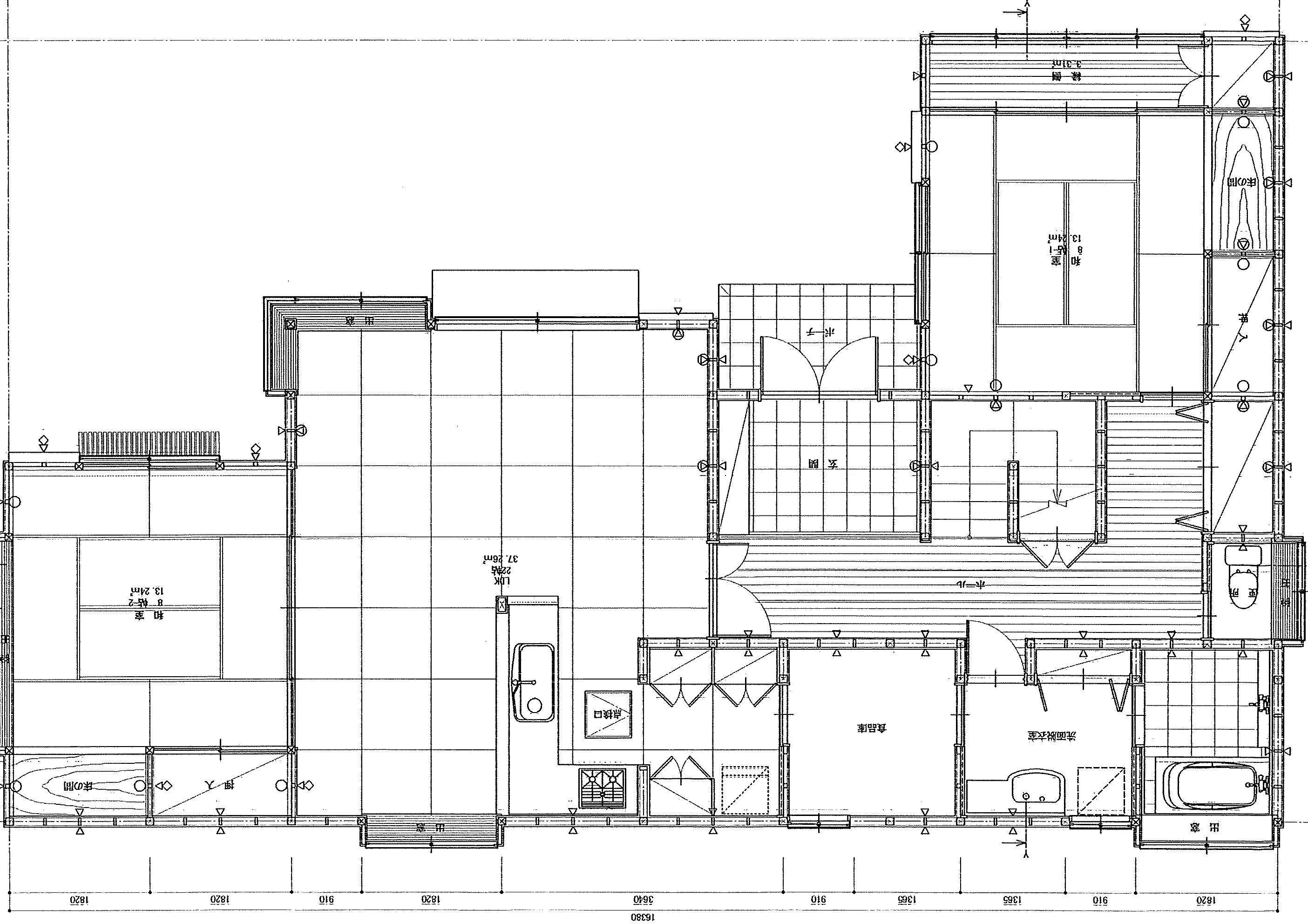 65.0坪 LDK + 和室8帖×2 (西玄関) 1F 平面図原本
