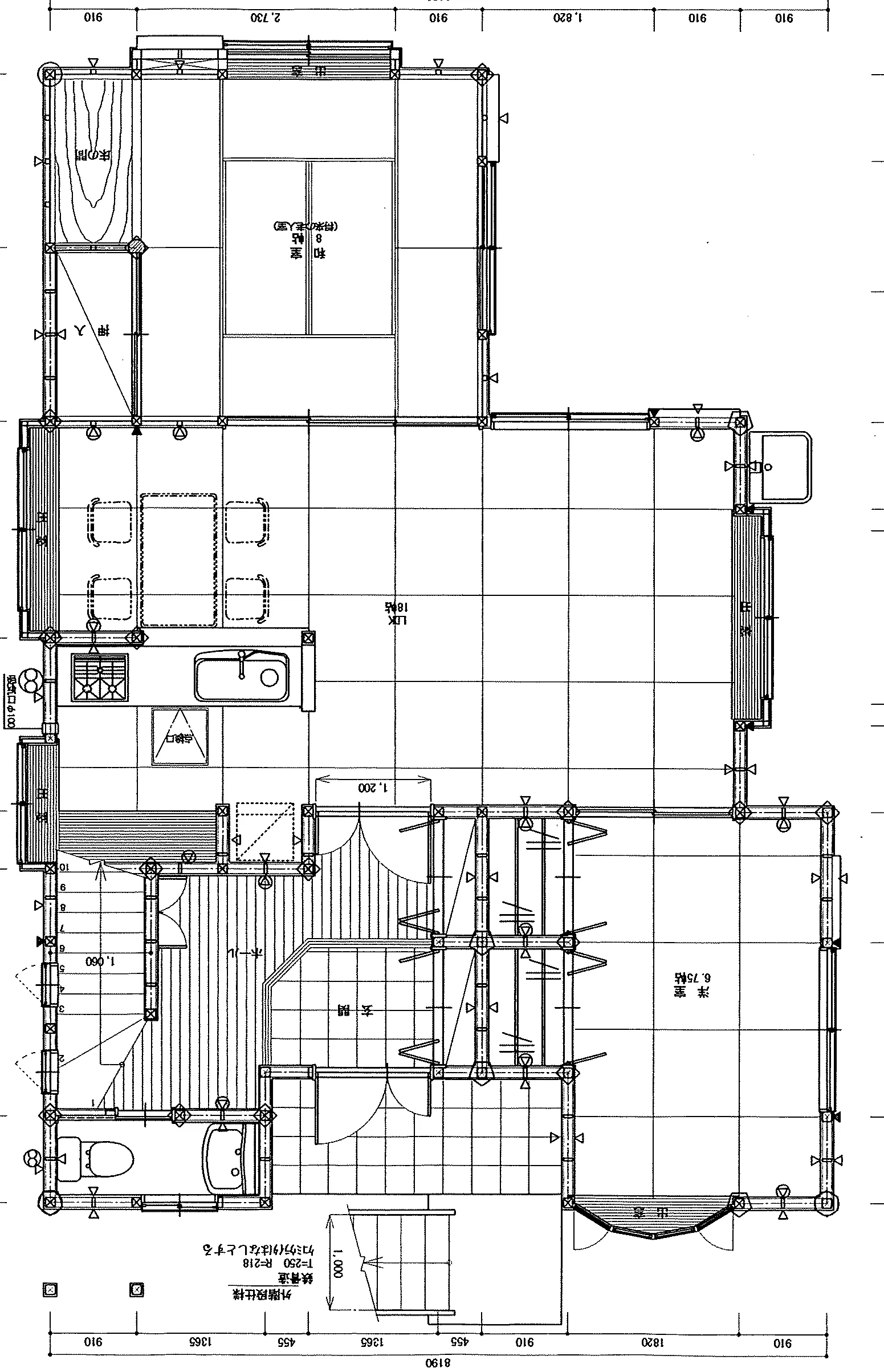 43.89坪 4LDK + 和室8帖 (東玄関) 1F 平面図原本