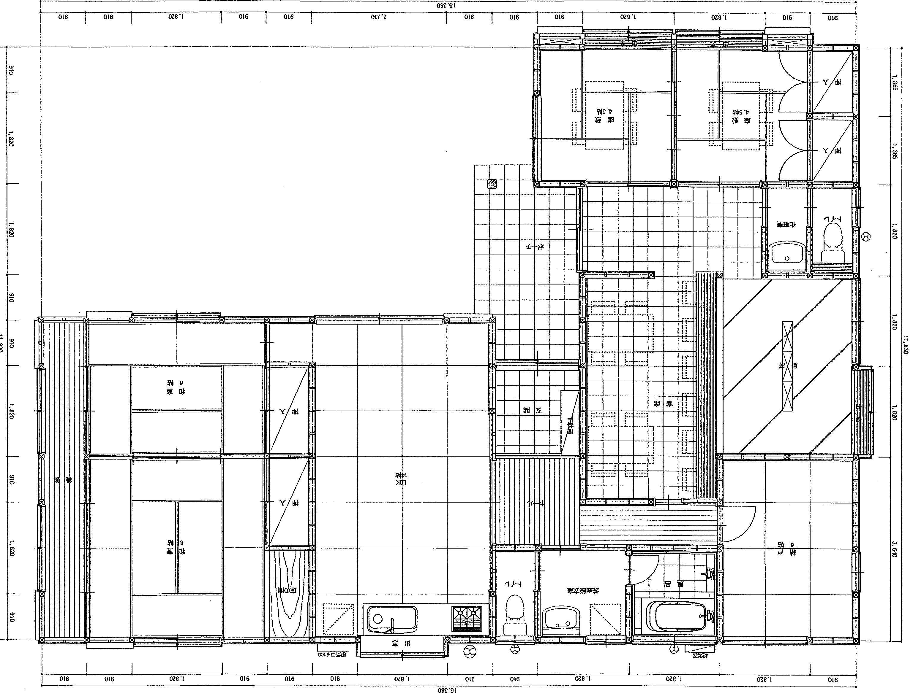 40.83坪 店舗 + 2LDK + 納戸8帖 (南玄関) 1F 平面図原本